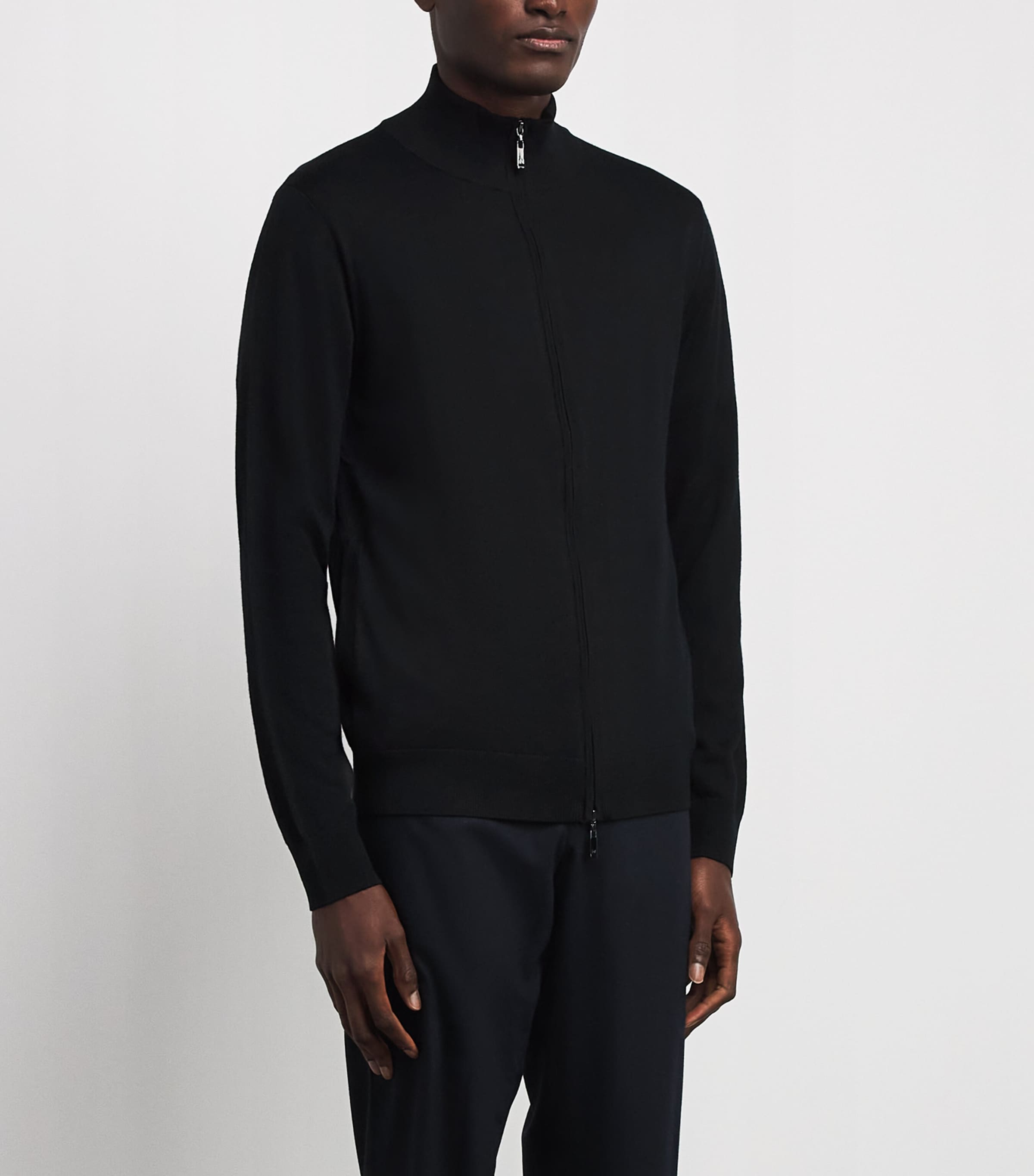 Pal Zileri Mens Wool Zip-Up Cardigan Black Image 4