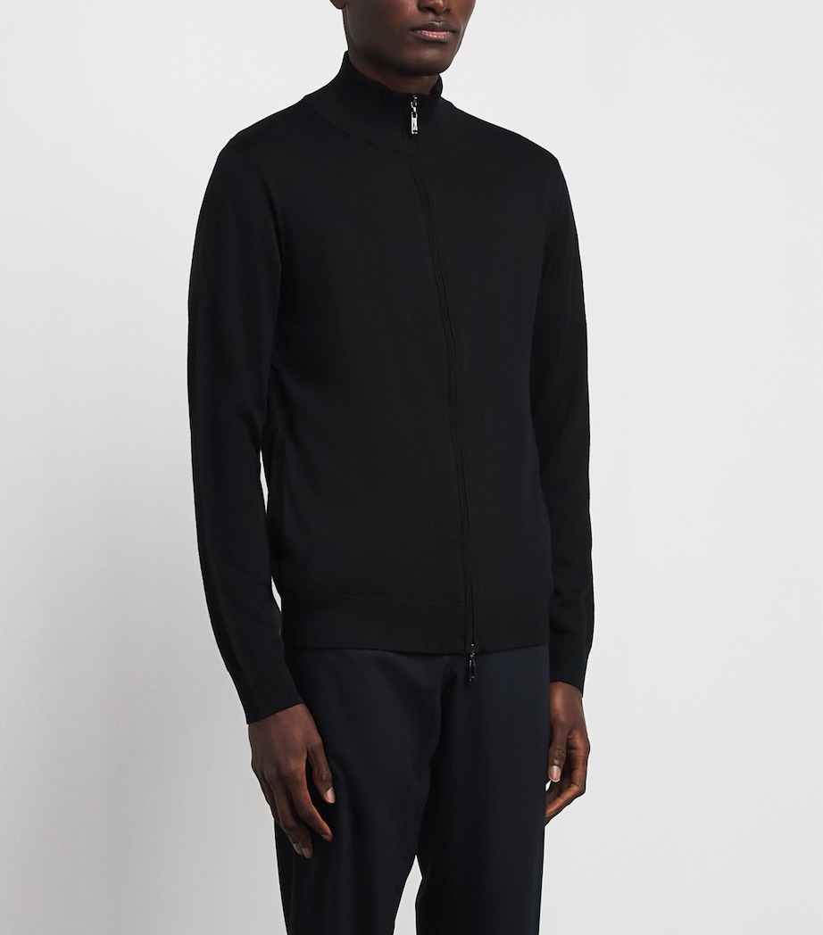 Pal Zileri Mens Wool Zip-Up Cardigan Black Image 4