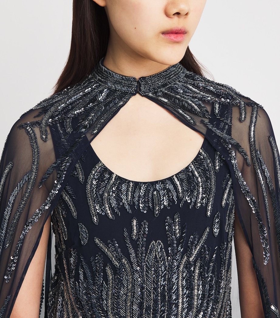 Embellished Marcia Cape Gown NAVY Image 6