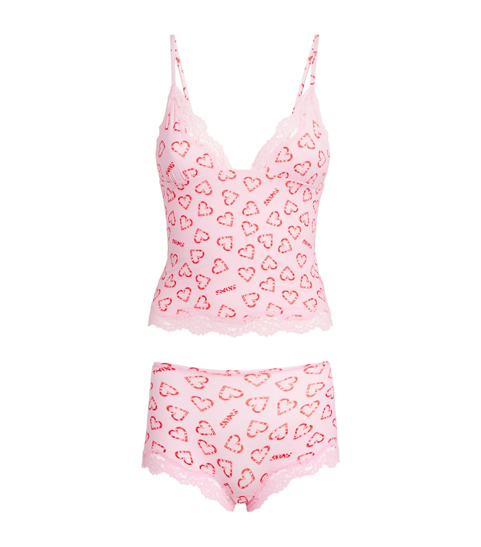 Printed Fits Everybody Lace-Trim Cami and Shorts Set