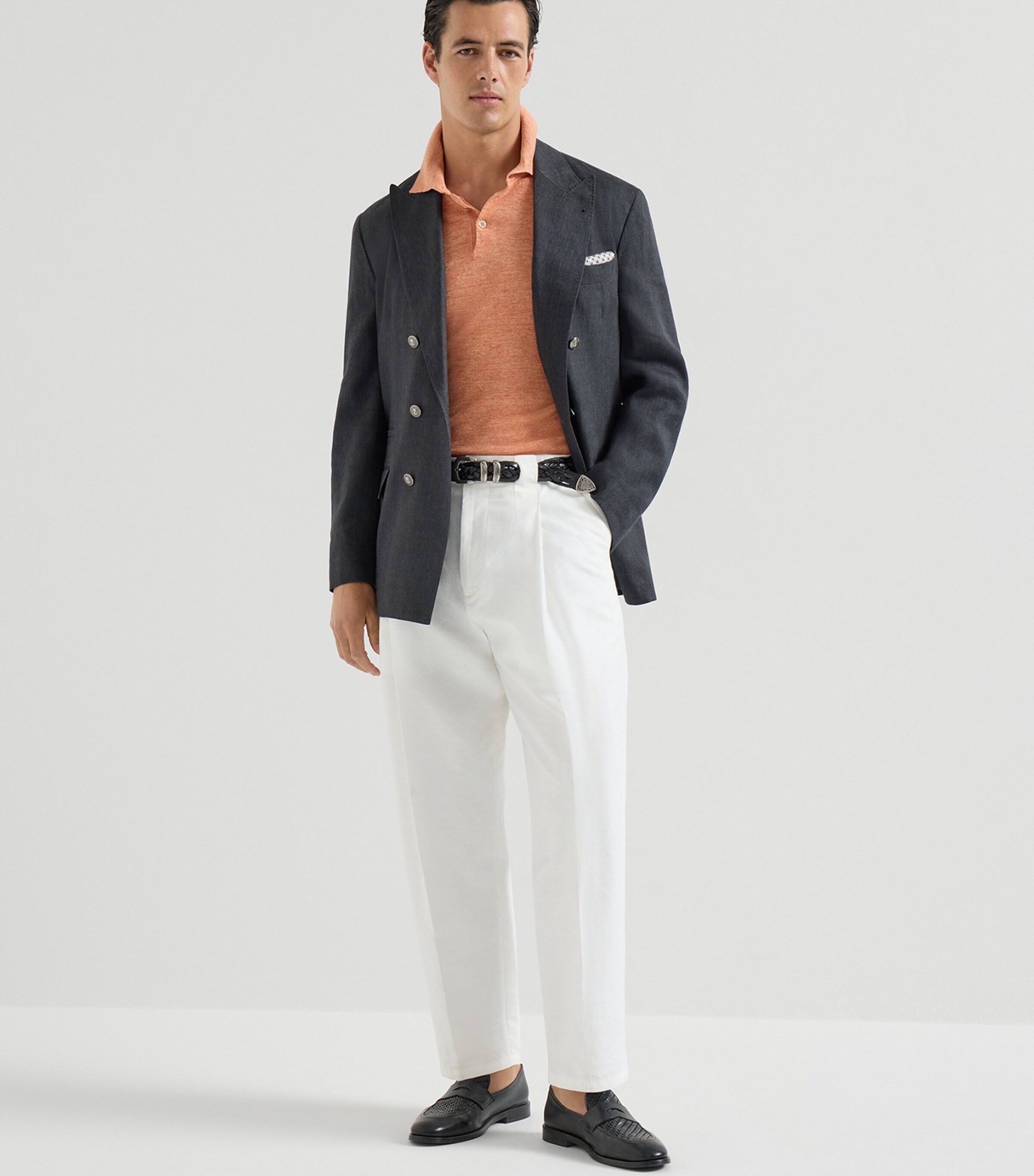Brunello Cucinelli Mens Linen-Cotton Polo Sweater Image 2