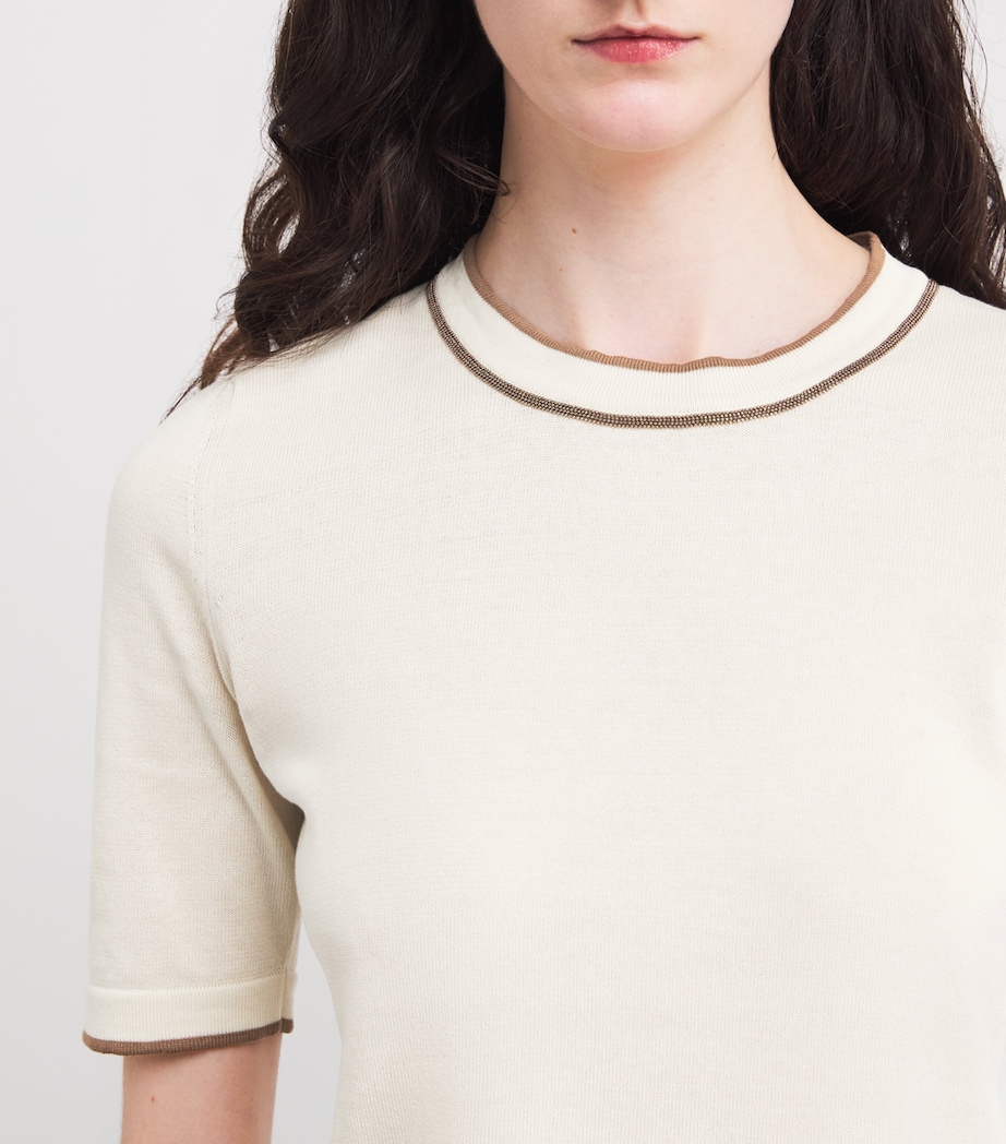 Cotton Embellished-Neck T-Shirt VR1 BURRO/VIMINI Image 6