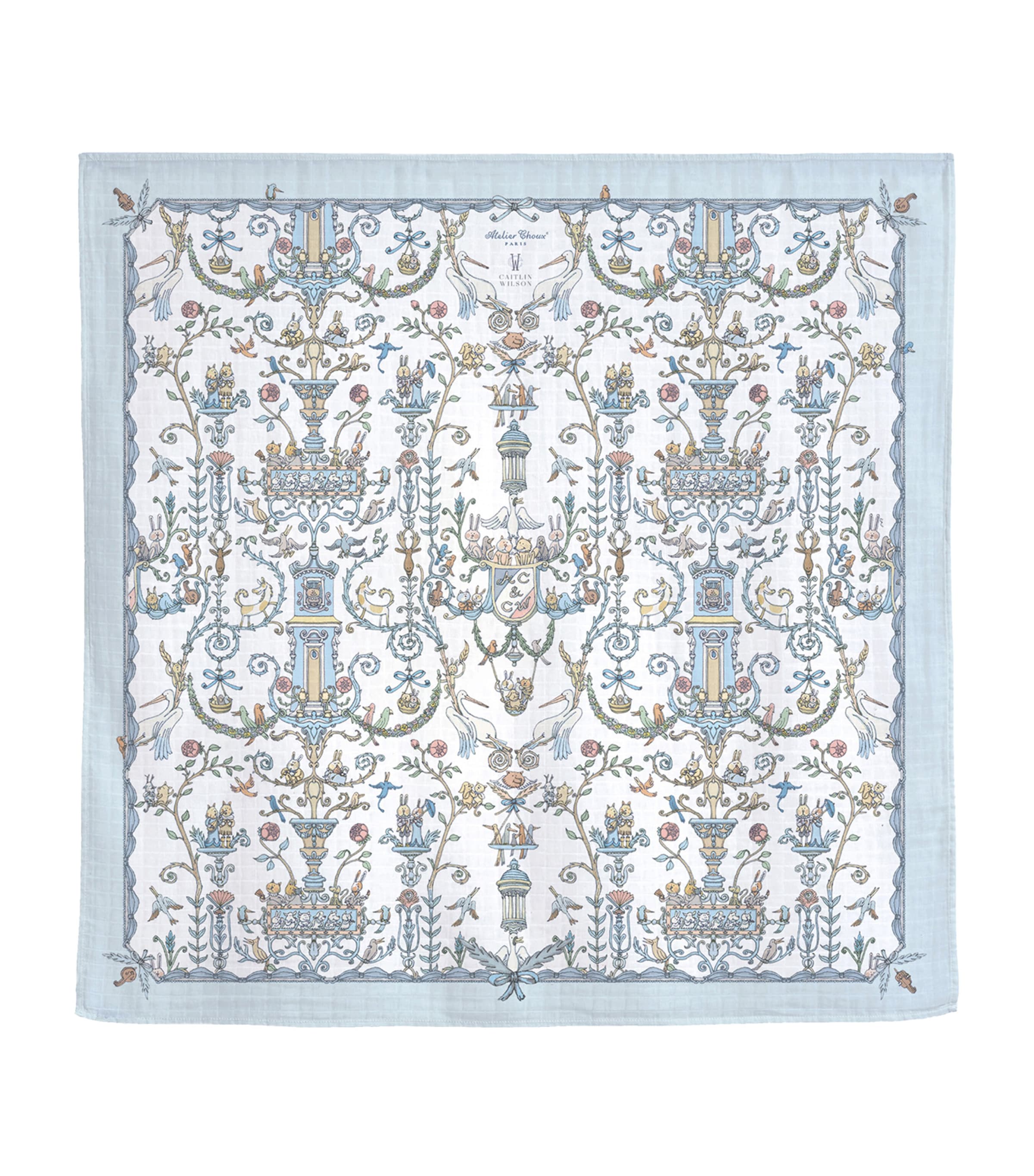 x Caitlin Wilson Toile De Jouy Blanket (100cm x 100cm) BLUE Image 1