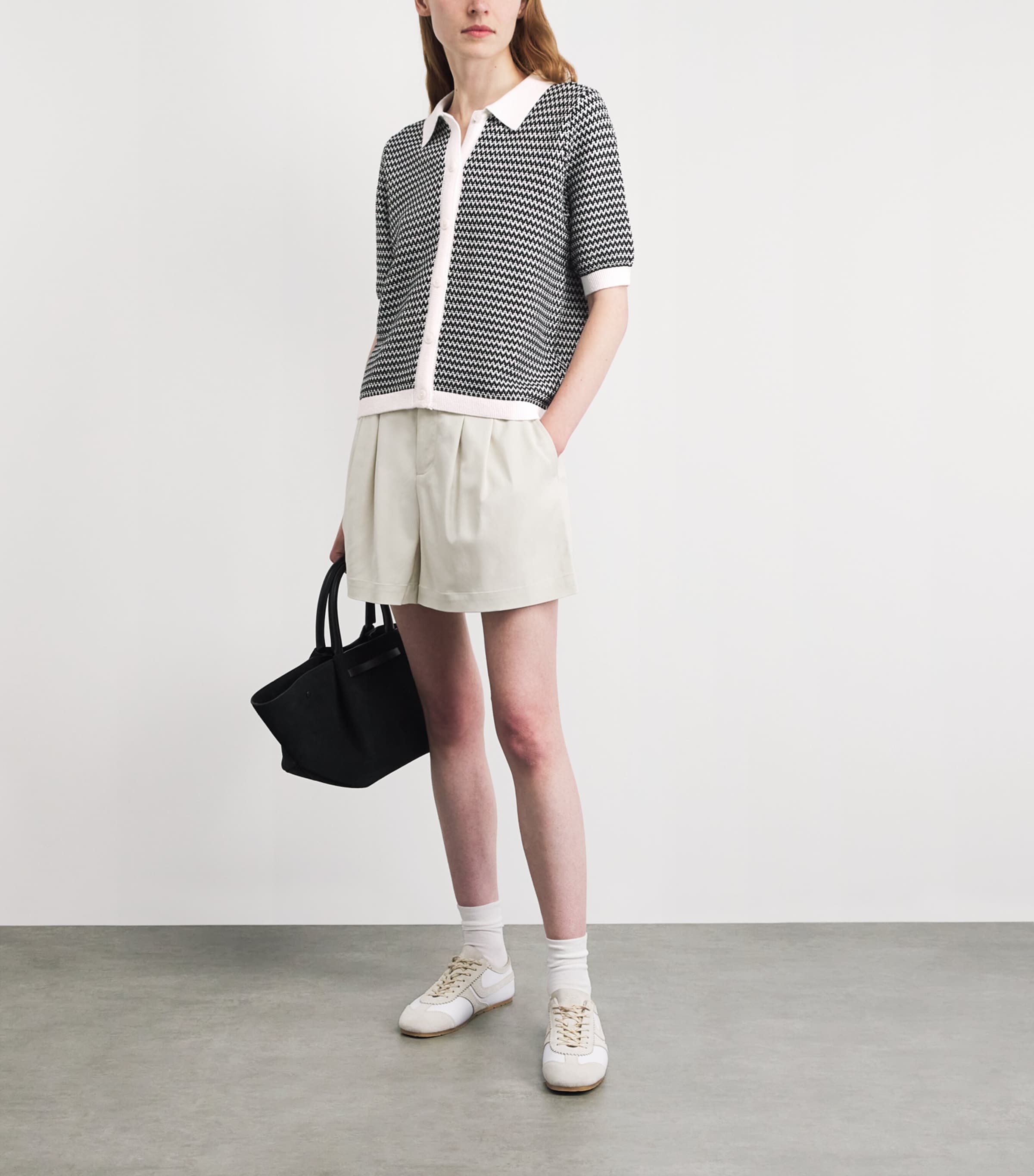 Varley Womens Knitted Gaelle Polo Shirt Snow White / Black Image 2