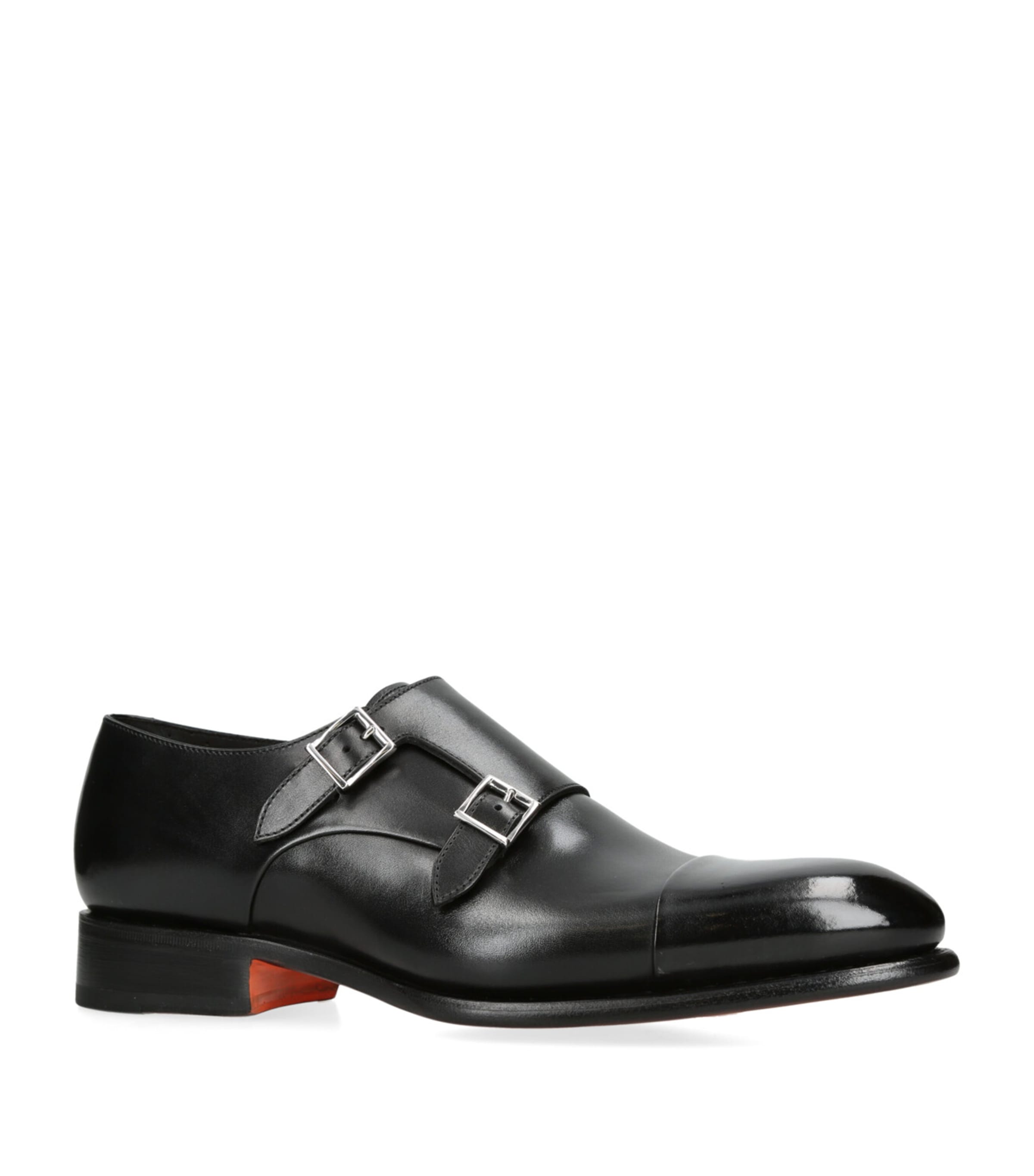 Leather Carter Double Monk Shoes BLACK Image 3