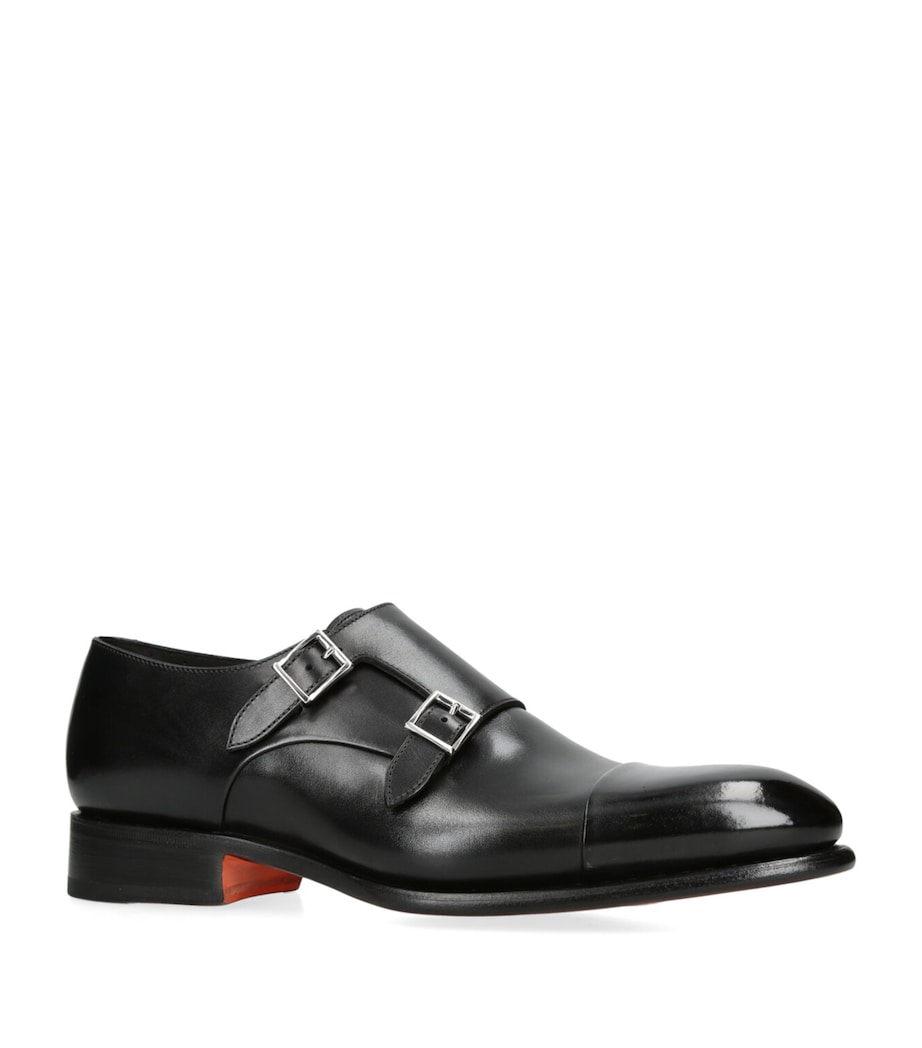 Leather Carter Double Monk Shoes BLACK Image 3