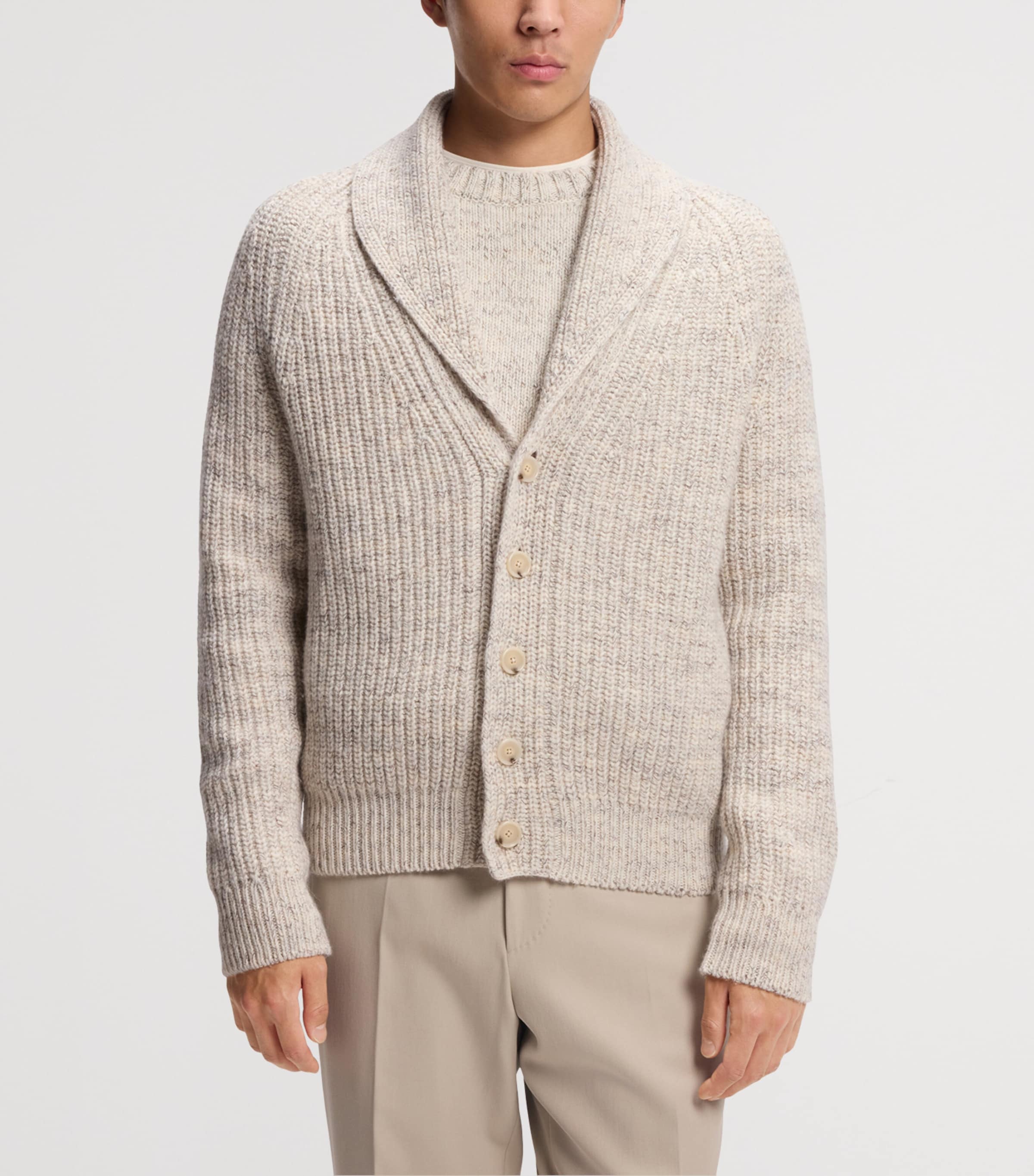 BOSS Mens Cashmere-Wool Shawl-Lapel Cardigan Image 2