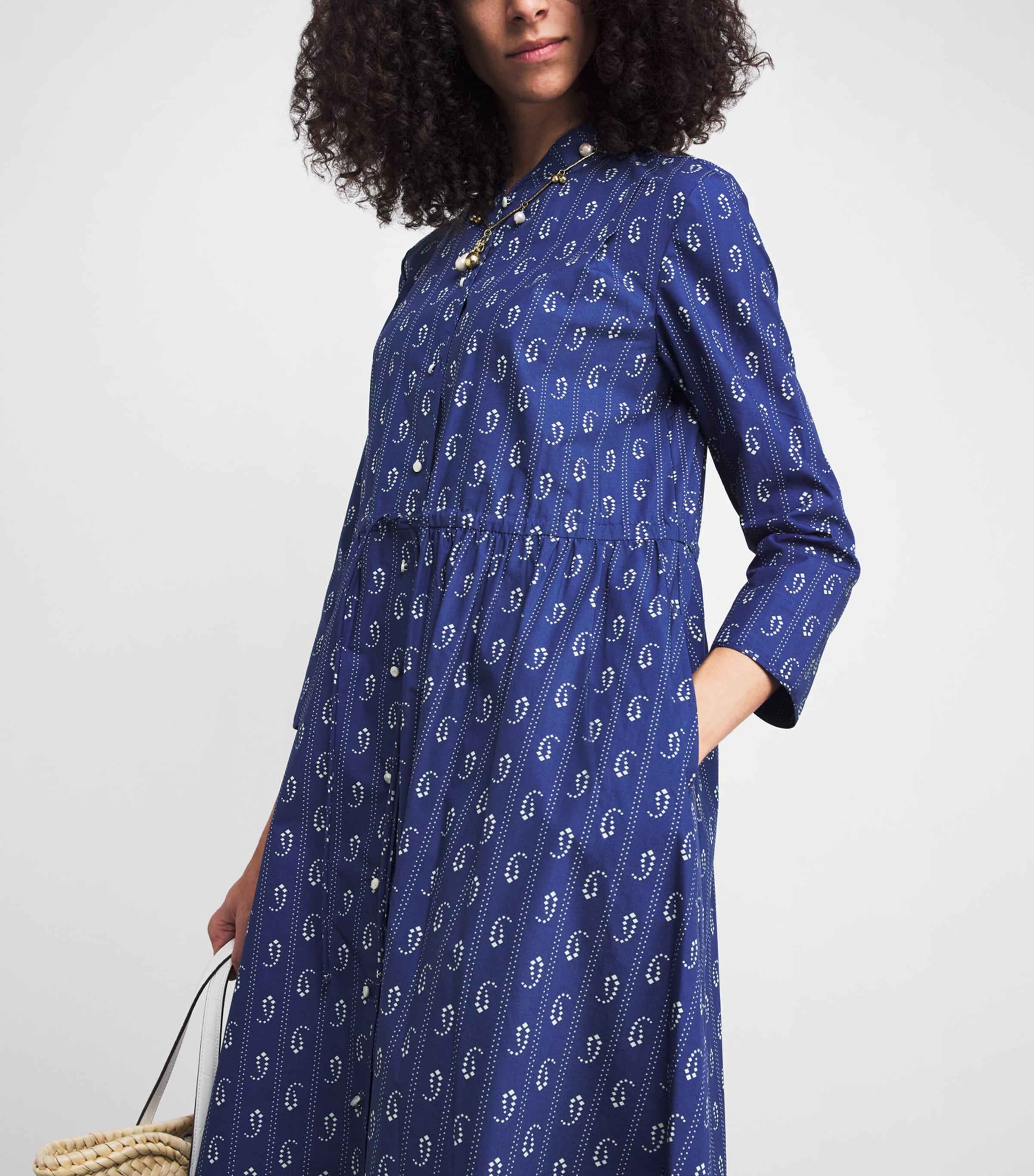 Cotton Paisley Midi Shirt Dress 401 BLUE PAISLEY Image 6