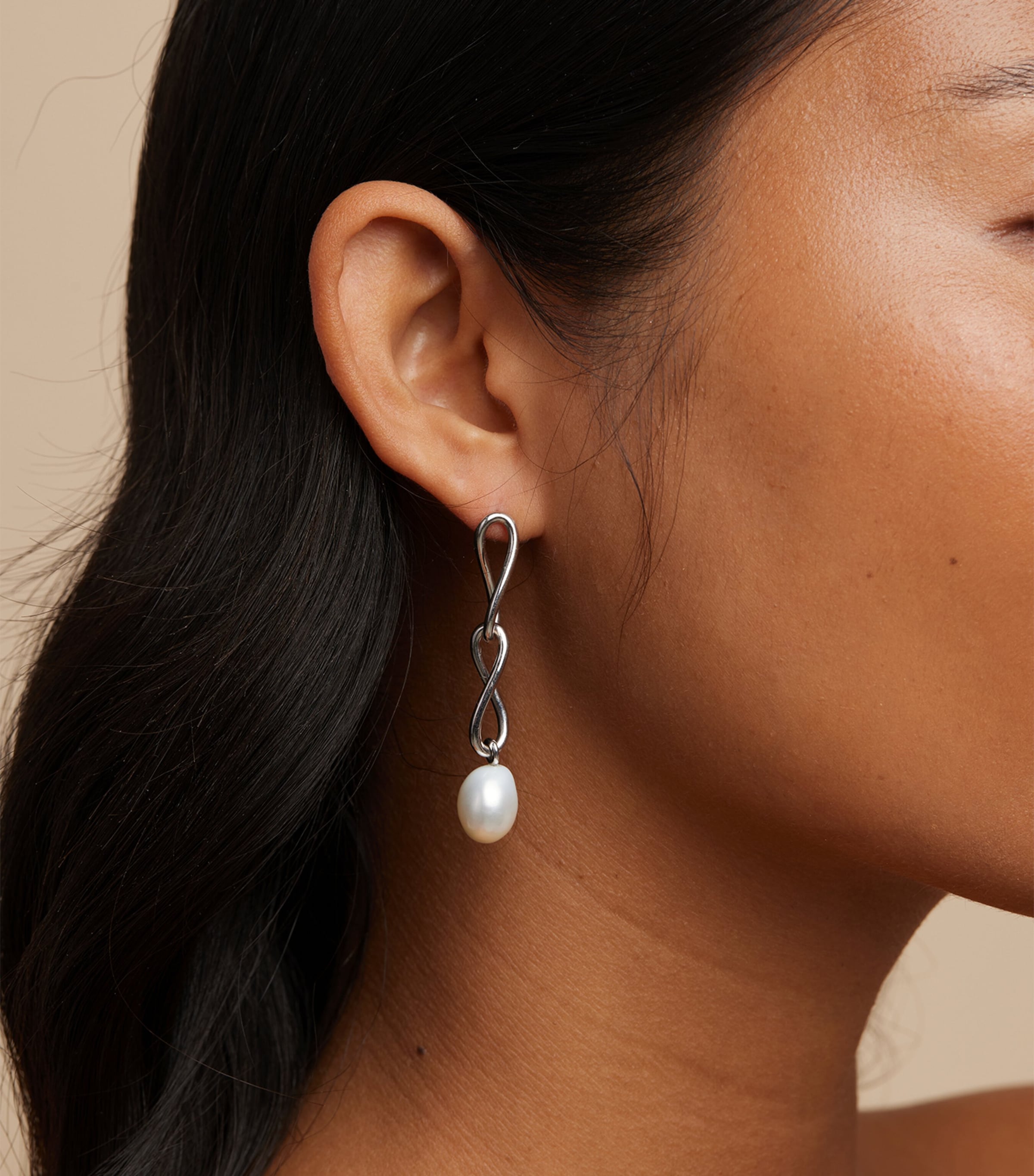 Astrid & Miyu Sterling Silver and Pearl Drop Earrings Silver Image 2