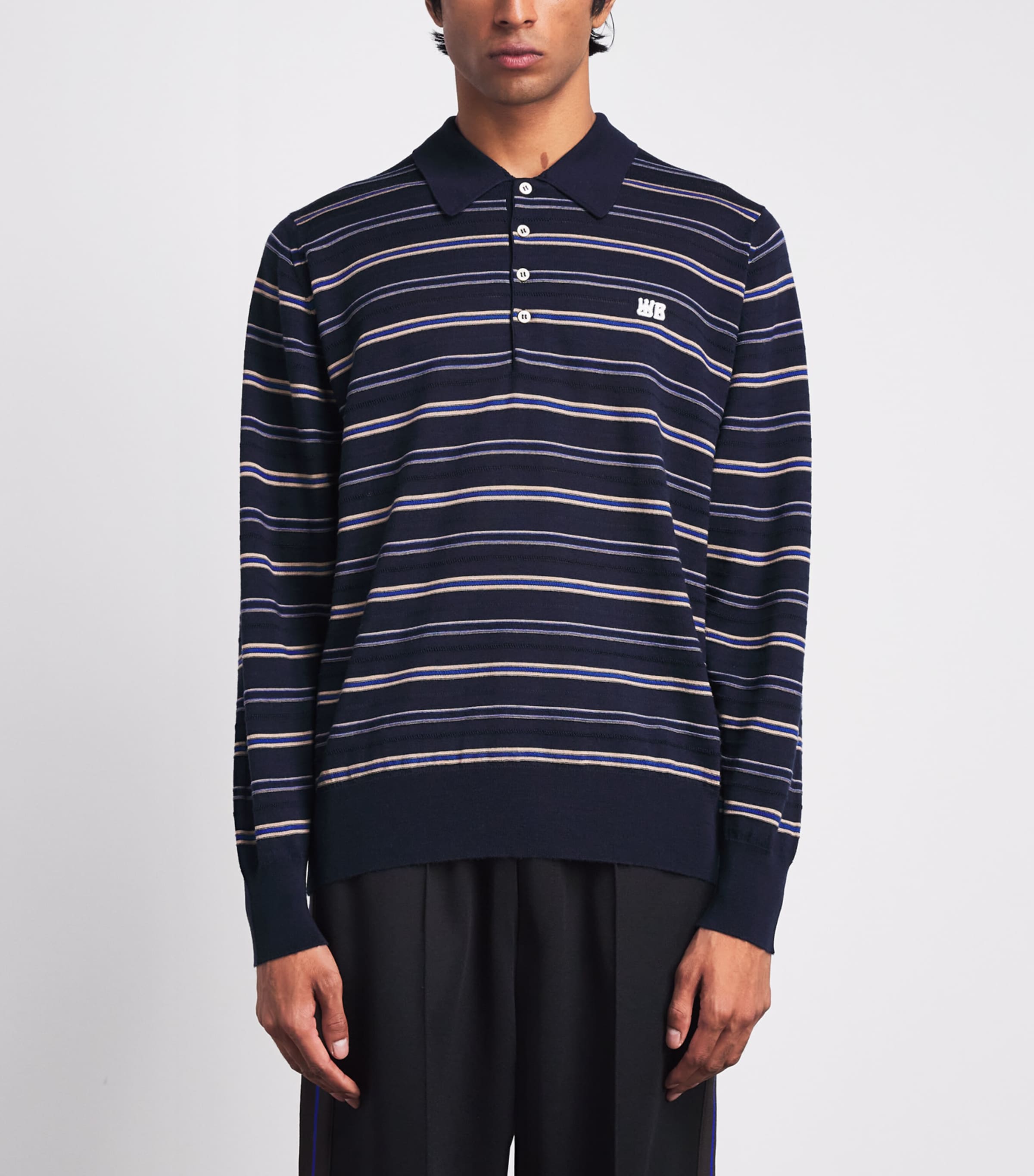 Wales Bonner Mens Cotton Beam Polo Shirt Nvy/almd/atlntc Blu Image 4
