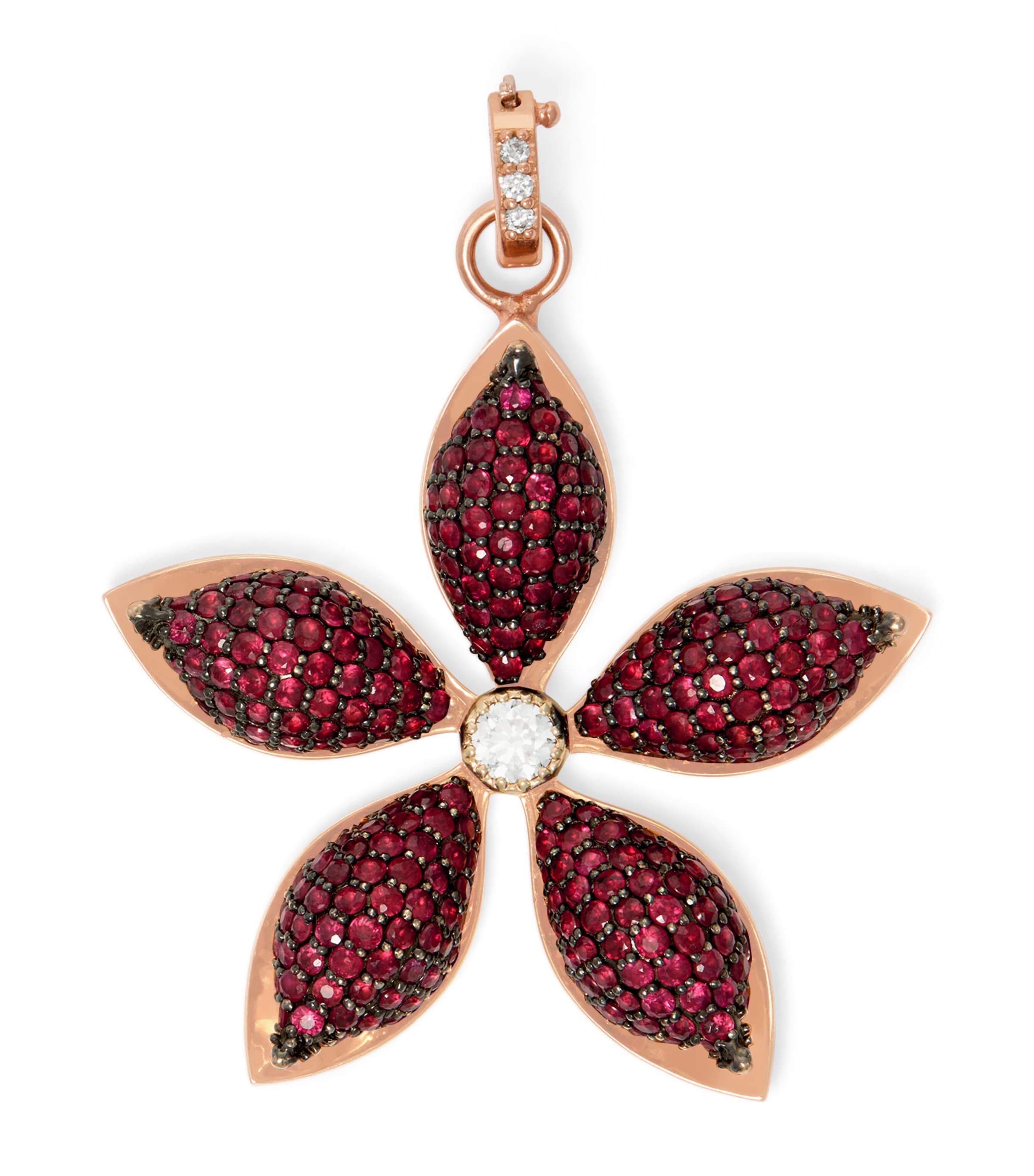 Bee Goddess Rose Gold, Diamond And Ruby Apple Seed Pendant In Rose Gold