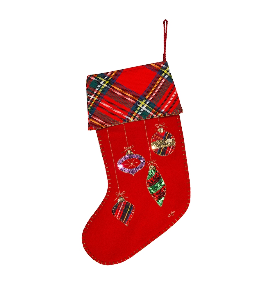 Tartan Bauble-Embroidered Christmas Stocking RED / TARTAN Image 1