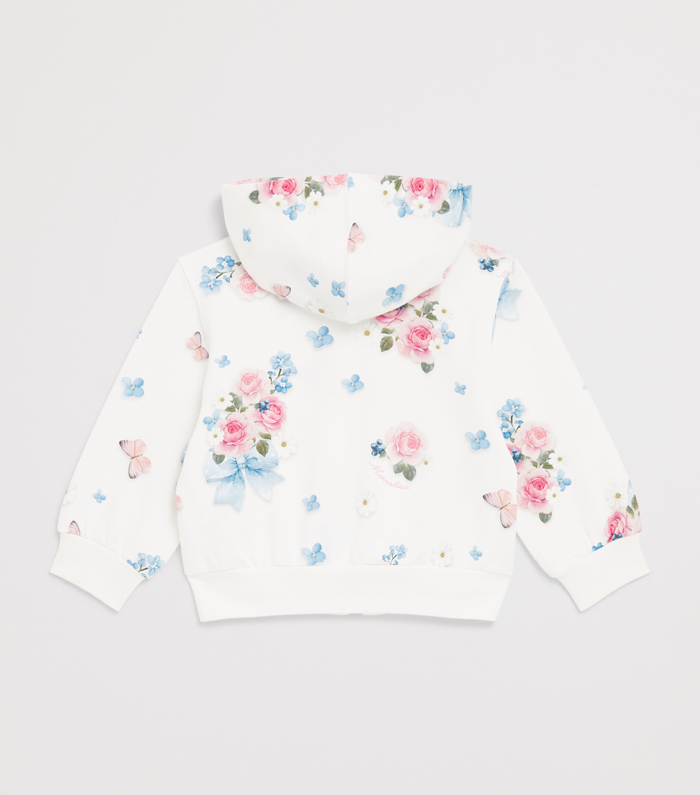 Monnalisa Floral Zip-Up Hoodie (3-36 Months) Optical White Image 2