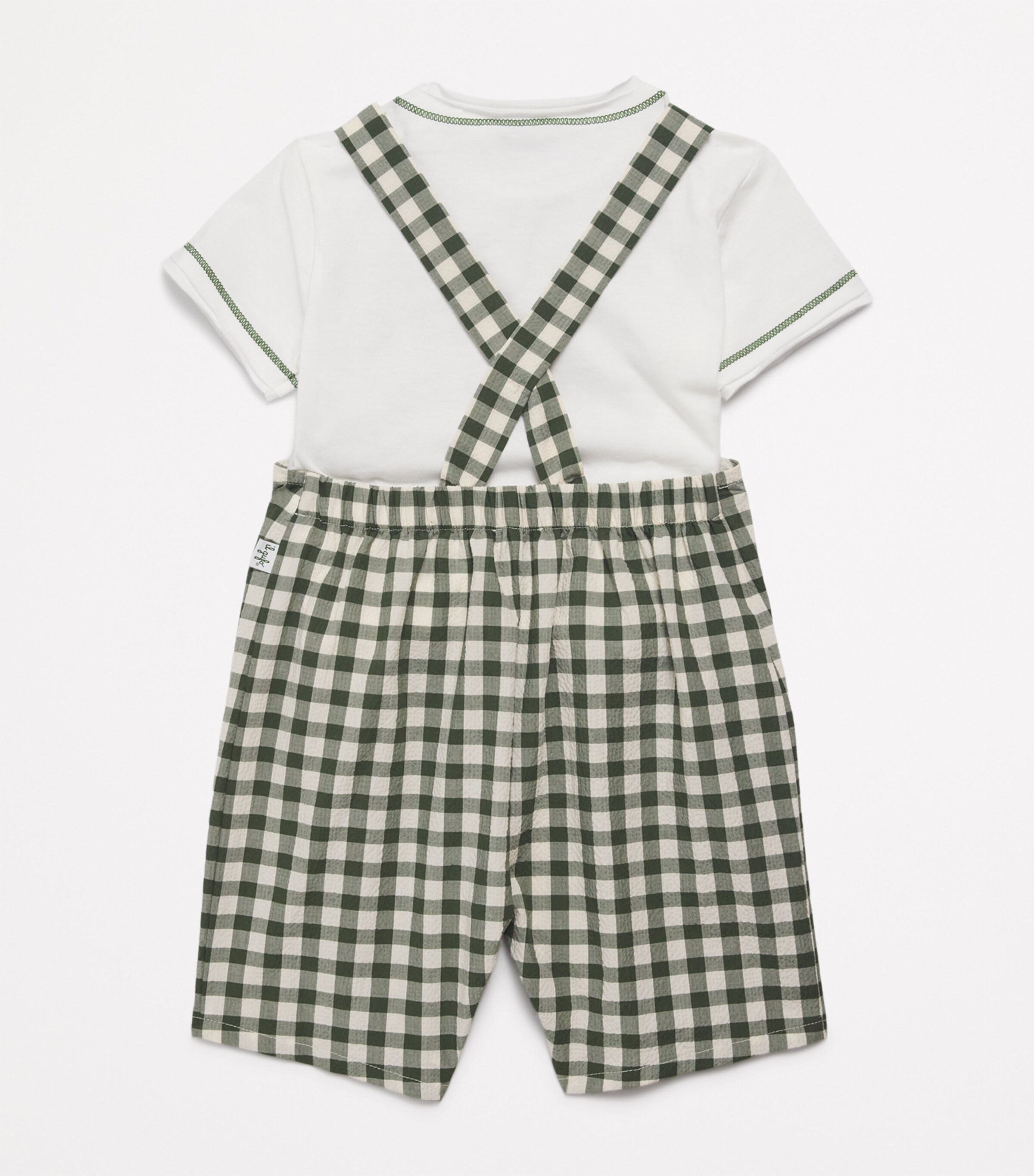 Il Gufo Check Dungarees and T-Shirt Set (3-36 Months) Green Image 2