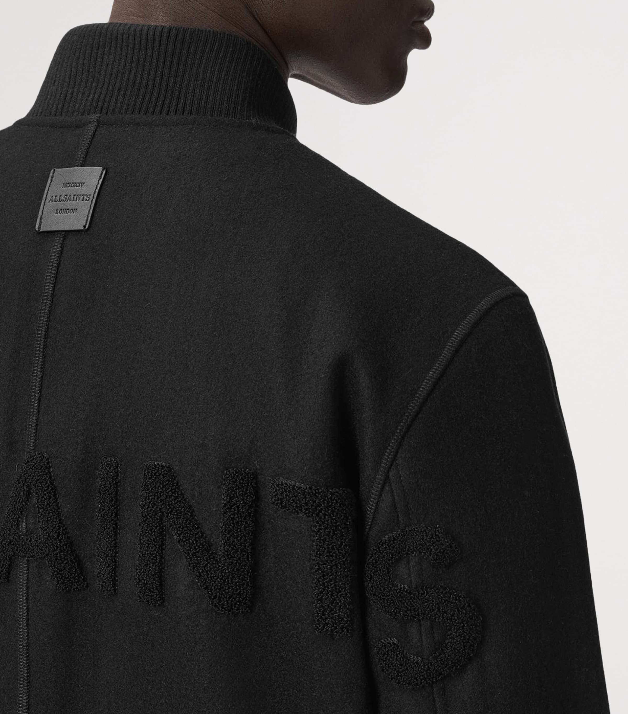 AllSaints Mens Wool-Blend Deceit Bomber Jacket Black Image 6