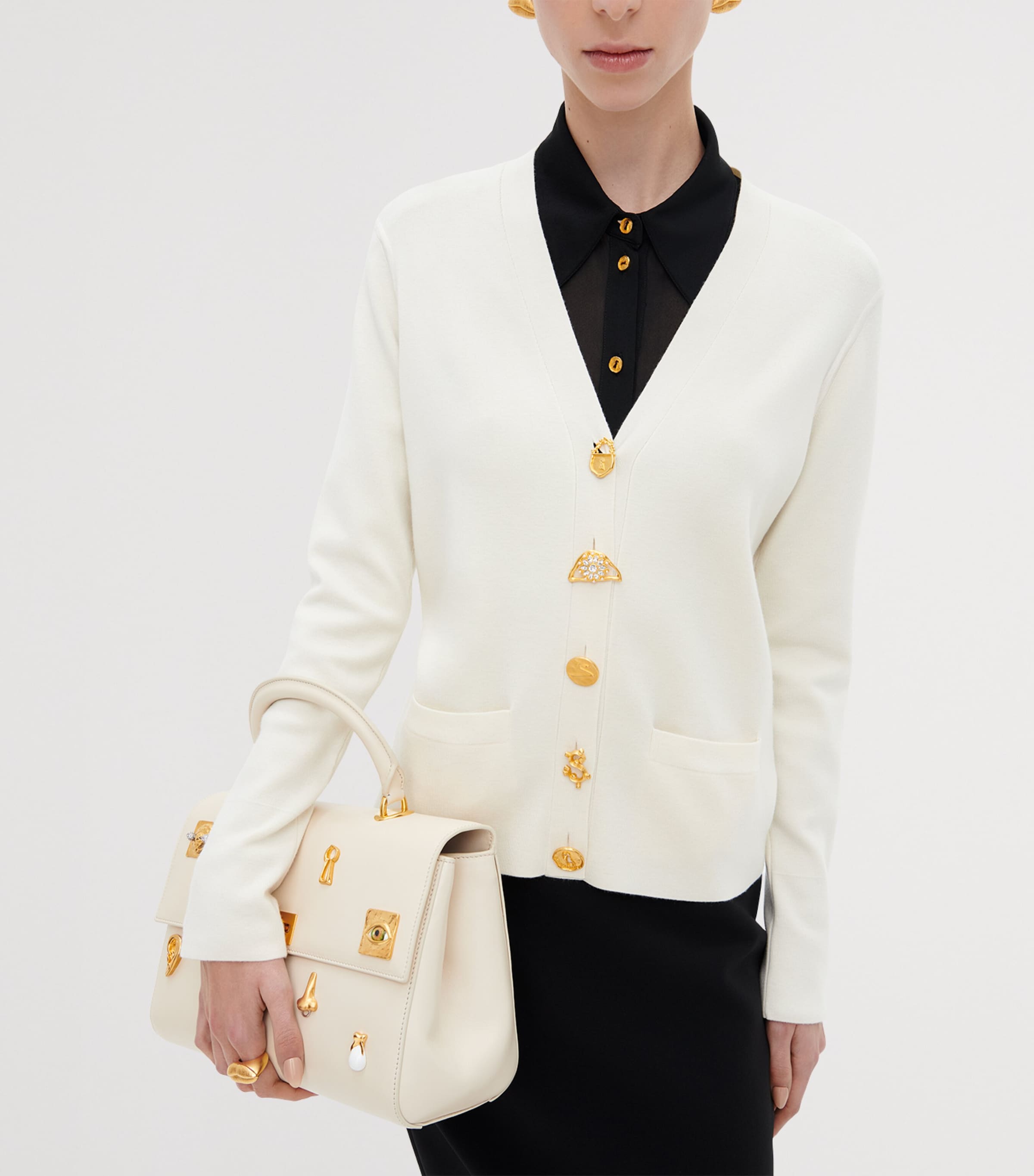 Schiaparelli Womens Cashmere-Blend Anatomy Cardigan Ecru Image 3