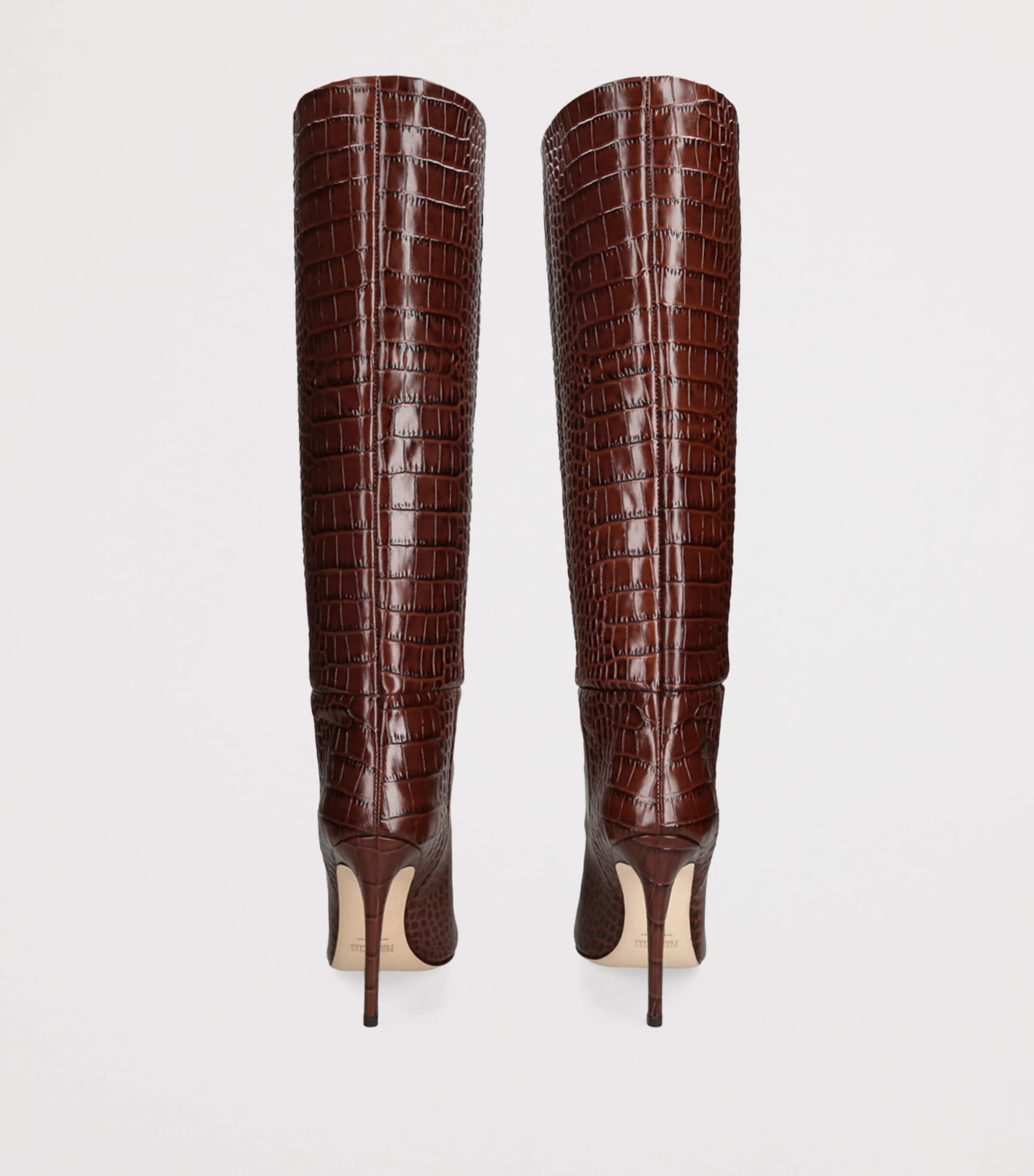 Leather Croc-Print Stiletto Boot 105 BROWN Image 2