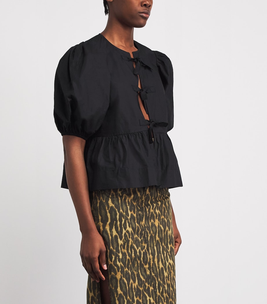 GANNI Womens Cotton Poplin Peplum Blouse Black Image 4