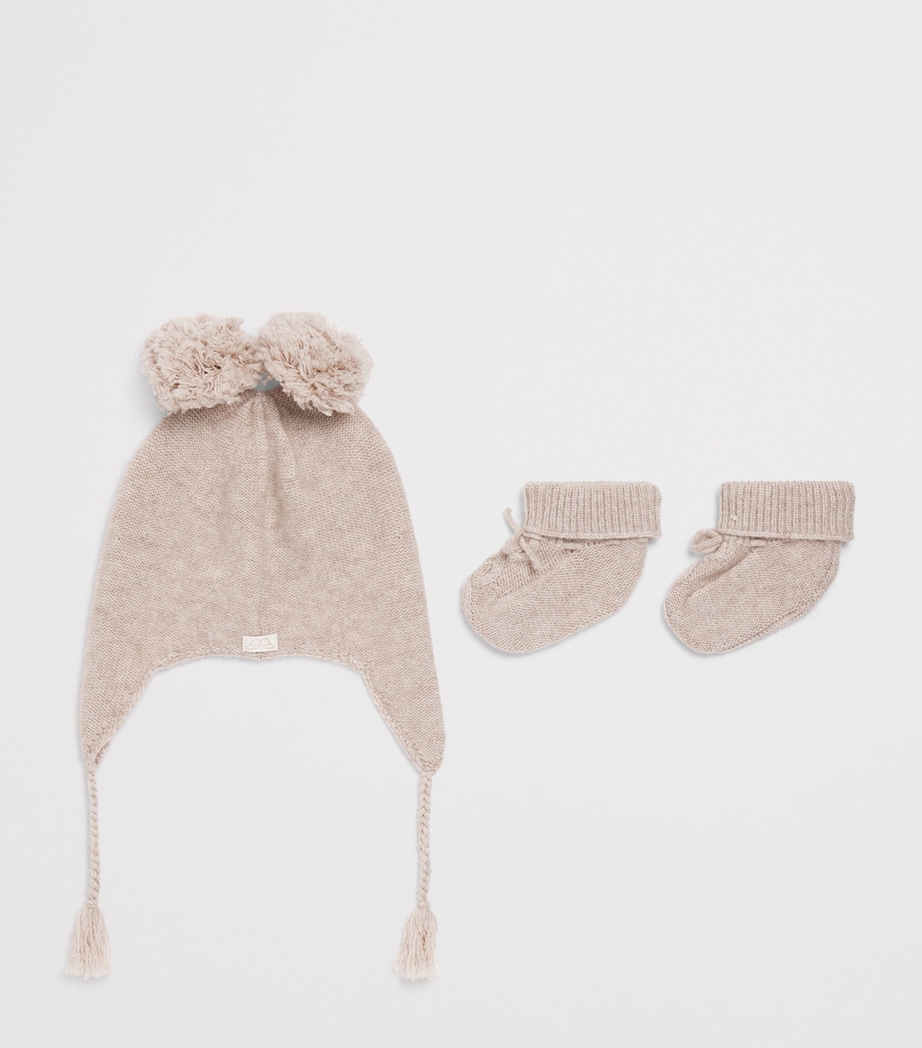 Wool-Cashmere Cable-Knit Benny Hat and Booties Set OAT BROWN Image 2