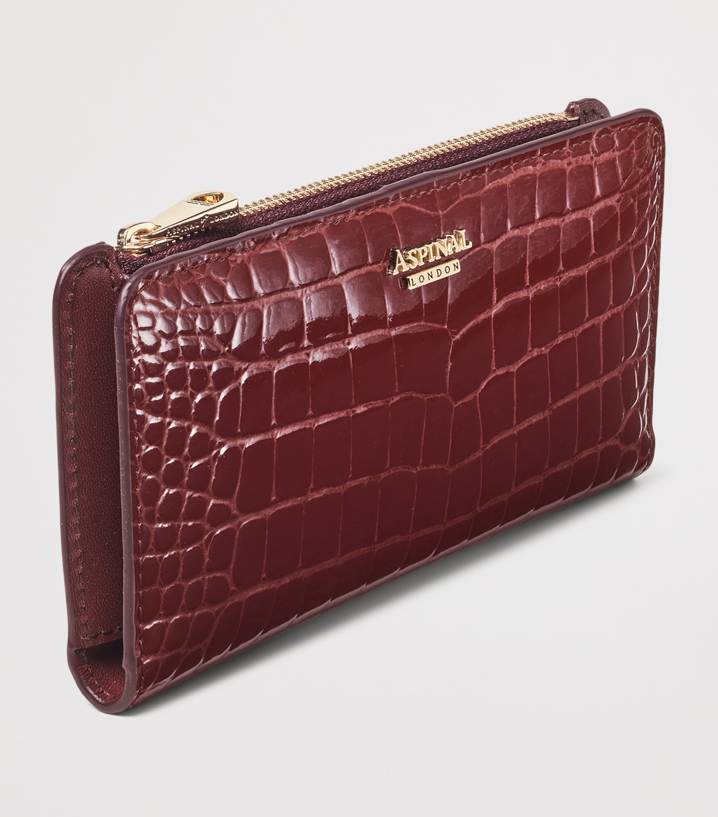 Large Leather Croc-Embossed Mayfair Purse MERLOT Image 2