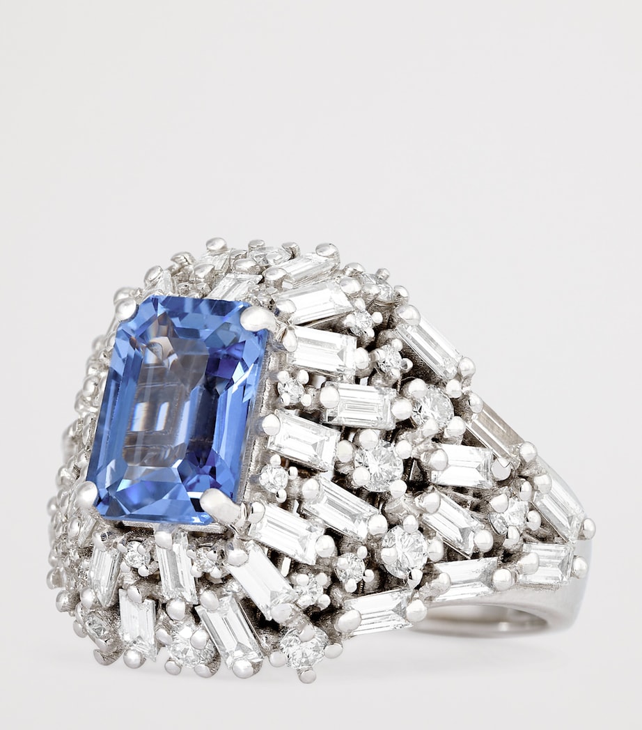 White Gold, Diamond and Sapphire Lion's Mane One Of A Kind Ring (Size 6.75) 18K WG/BS Image 5