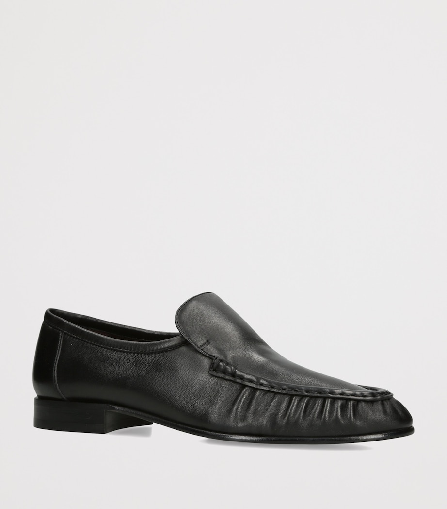 The Row Soft Moccasin Two Leather Loafers Black Image 3