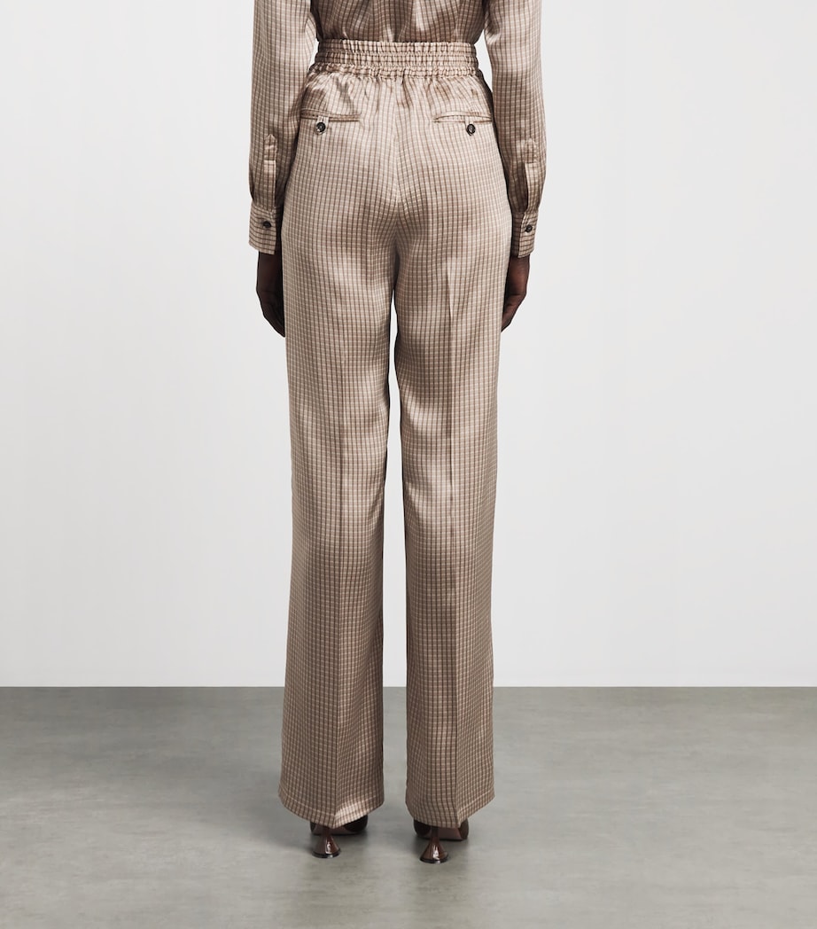 Kiton Womens Silk Printed Pleated Drawstring Trousers Light Brown Print Image 5