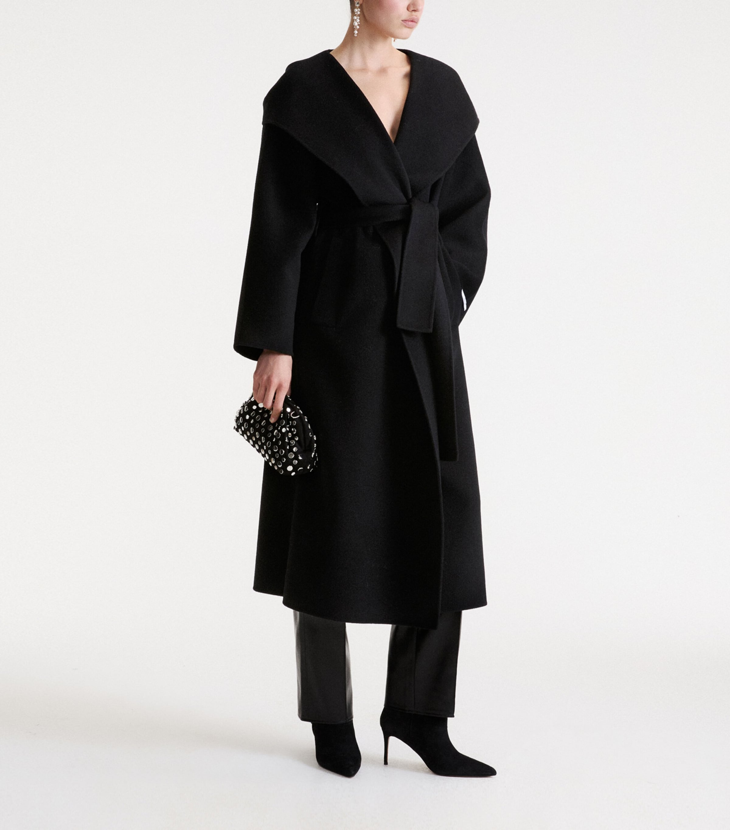 Marella Womens Virgin Wool Wrap Coat Black Image 2