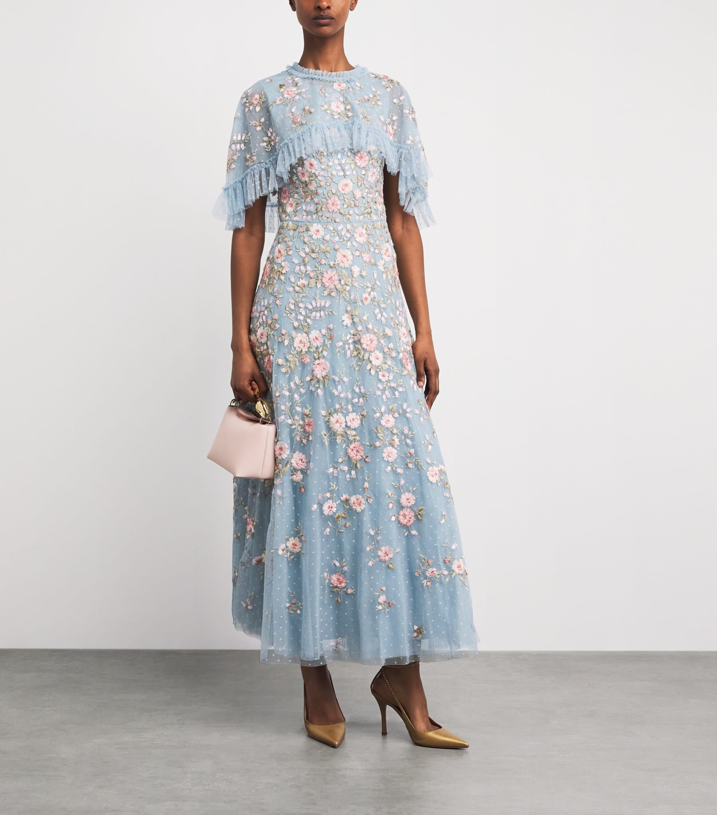 Needle & Thread Womens Tulle Cape Eden Maxi Dress Aqm Aqua/multi Image 2