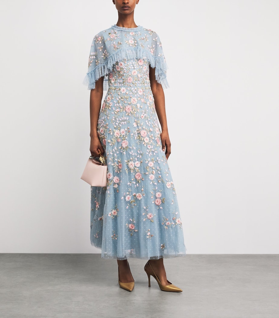 Needle & Thread Womens Tulle Cape Eden Maxi Dress Aqm Aqua/multi Image 2