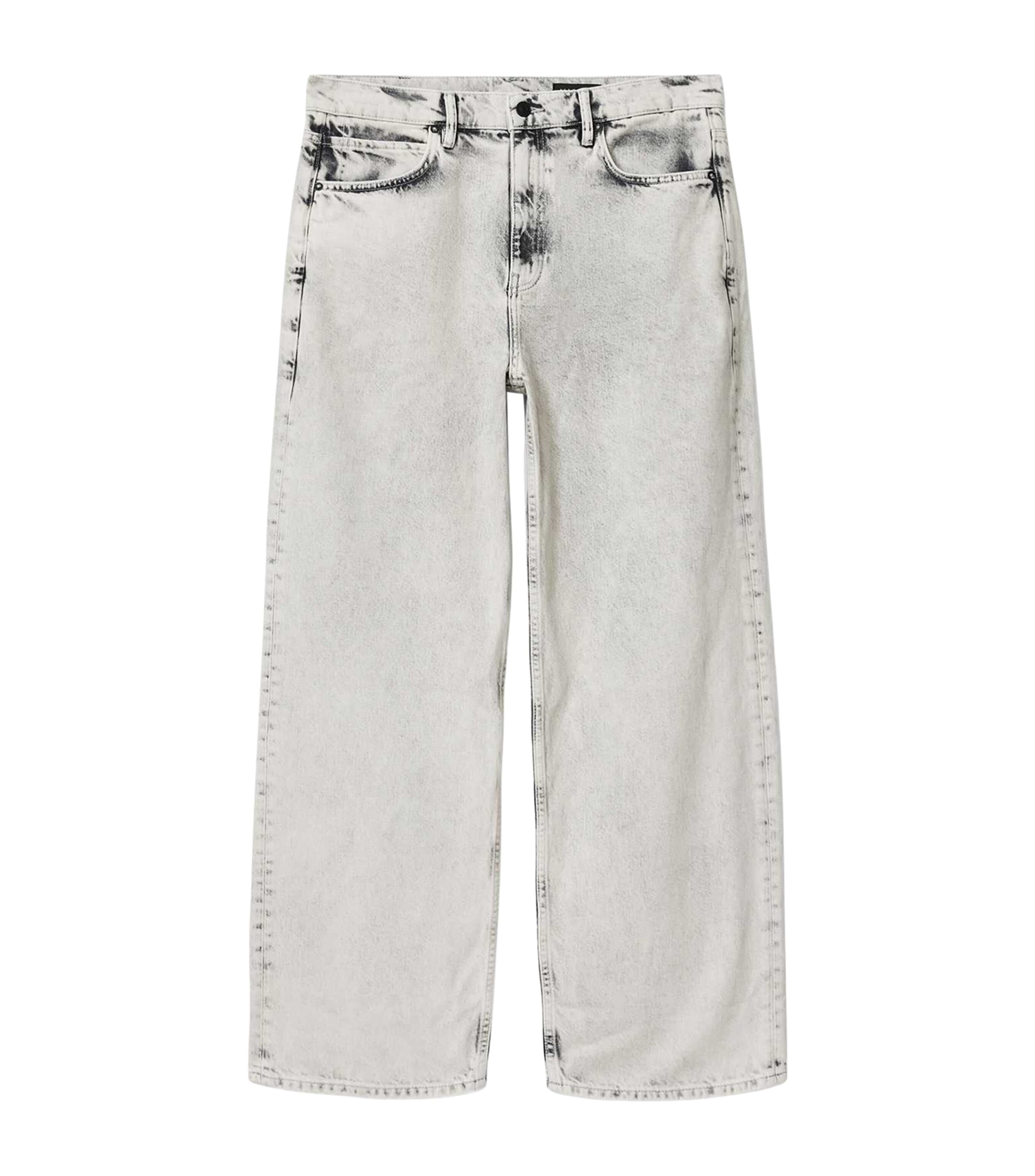 AllSaints Mens Lenny Lux Wide-Leg Jeans Washed Grey Image 1