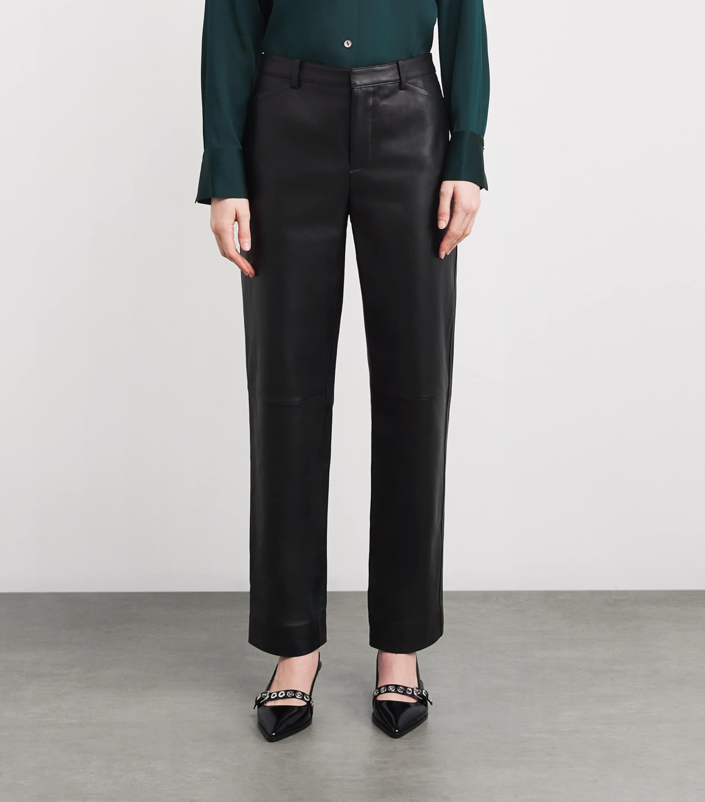 Leather Straight-Leg Trousers 001BLK Image 3