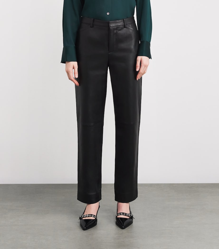 Leather Straight-Leg Trousers 001BLK Image 3