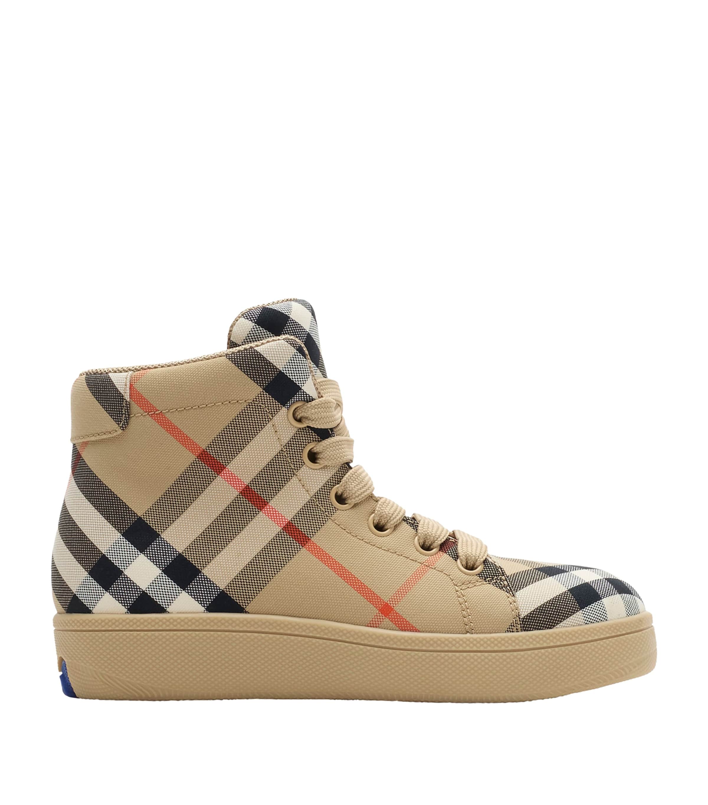 Burberry Cotton Check High-top Sneakers In Nude
