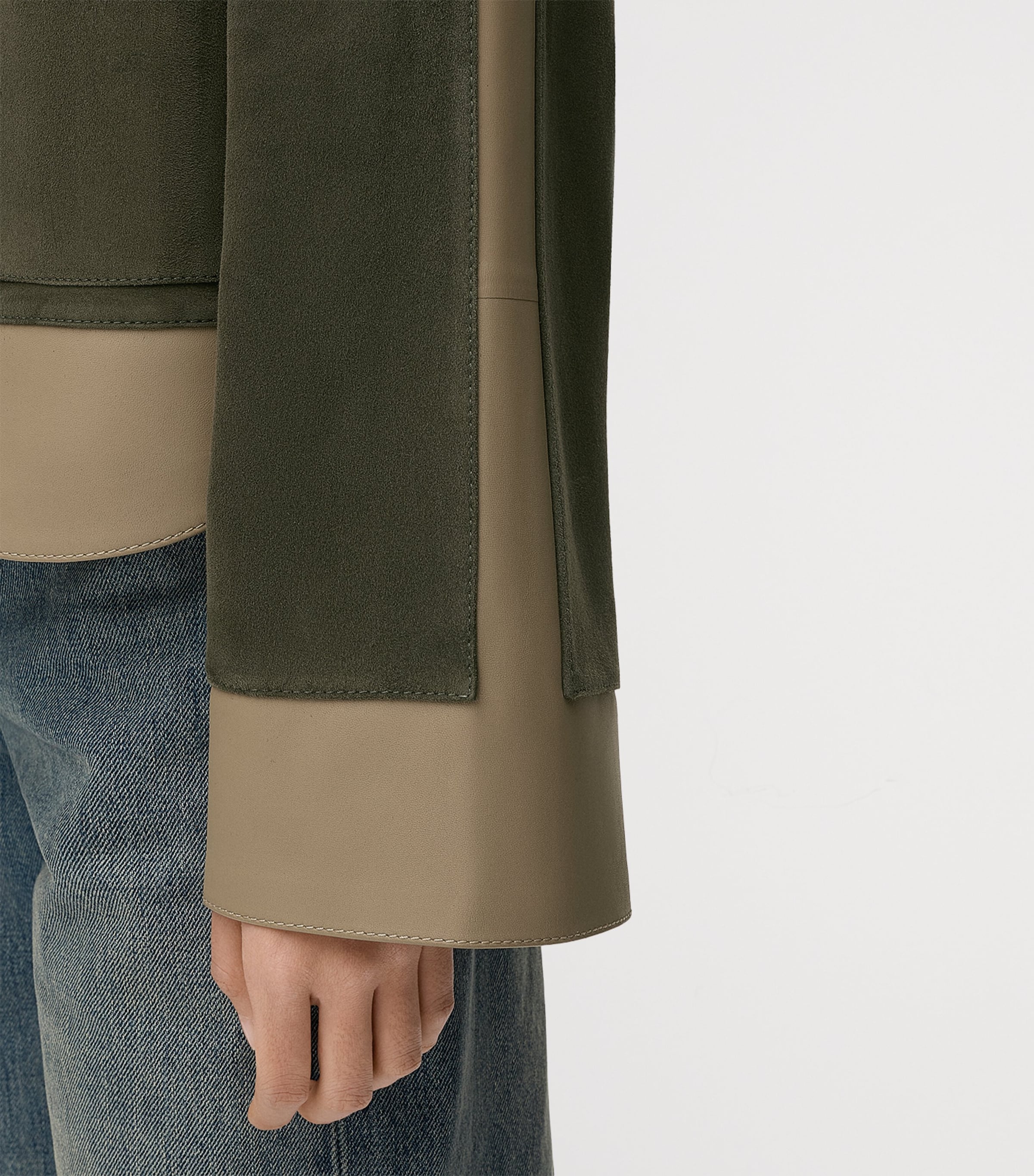 LOEWE Womens Suede and Leather Panelled Jacket Khaki Green Image 5