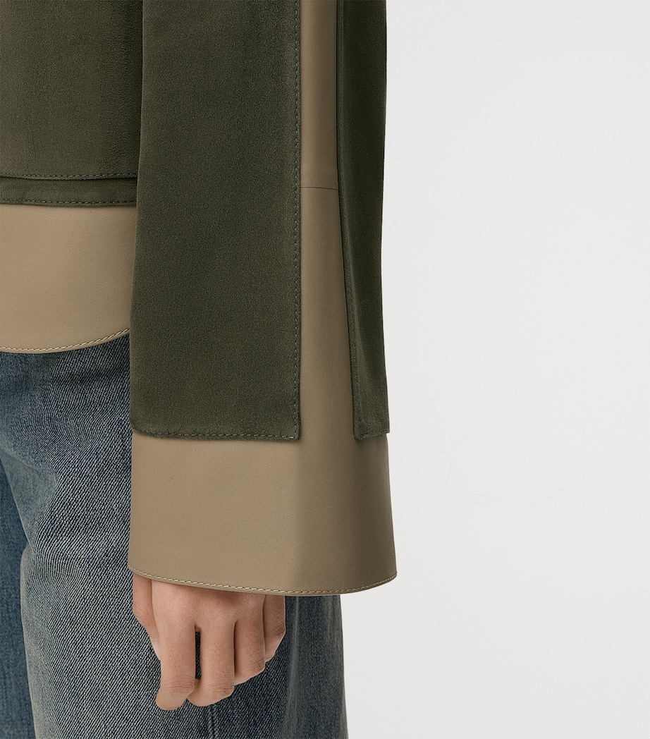 LOEWE Womens Suede and Leather Panelled Jacket Khaki Green Image 5