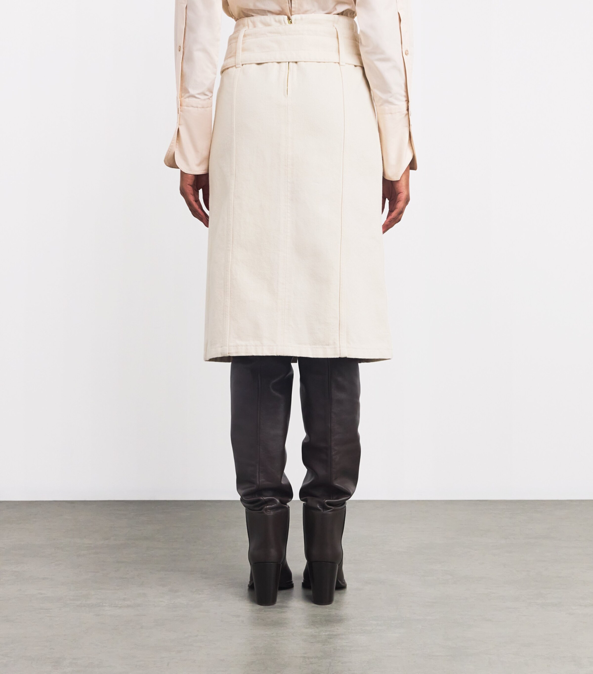 Patou Womens Denim Belted Midi Skirt Natural Image 4