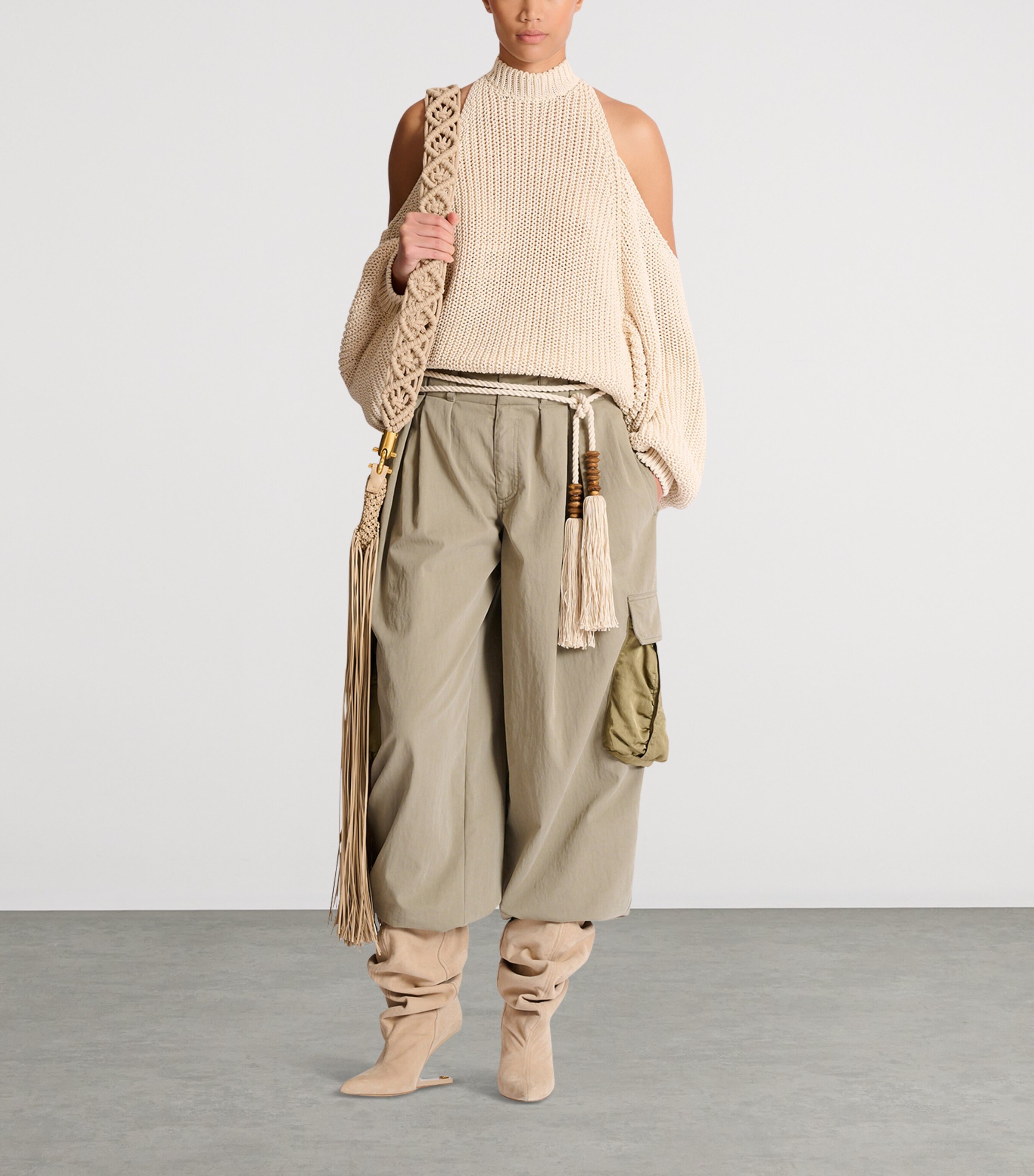 Balmain Womens Cotton High-Neck Sweater Naturel Image 8