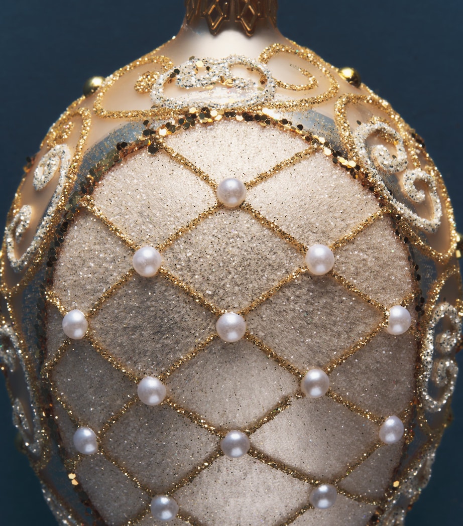 Harrods Glitter and Faux Pearl-Embellished Egg Bauble Champagne Image 2