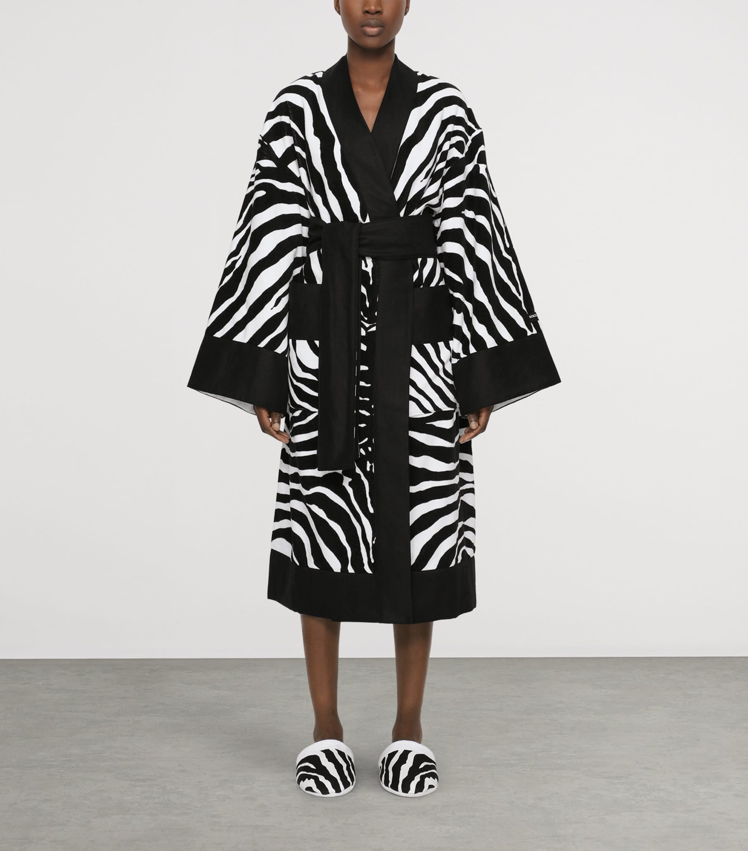 Dolce&Gabbana Casa Terry Cotton Zebra Print Robe Zebra Nero Image 3
