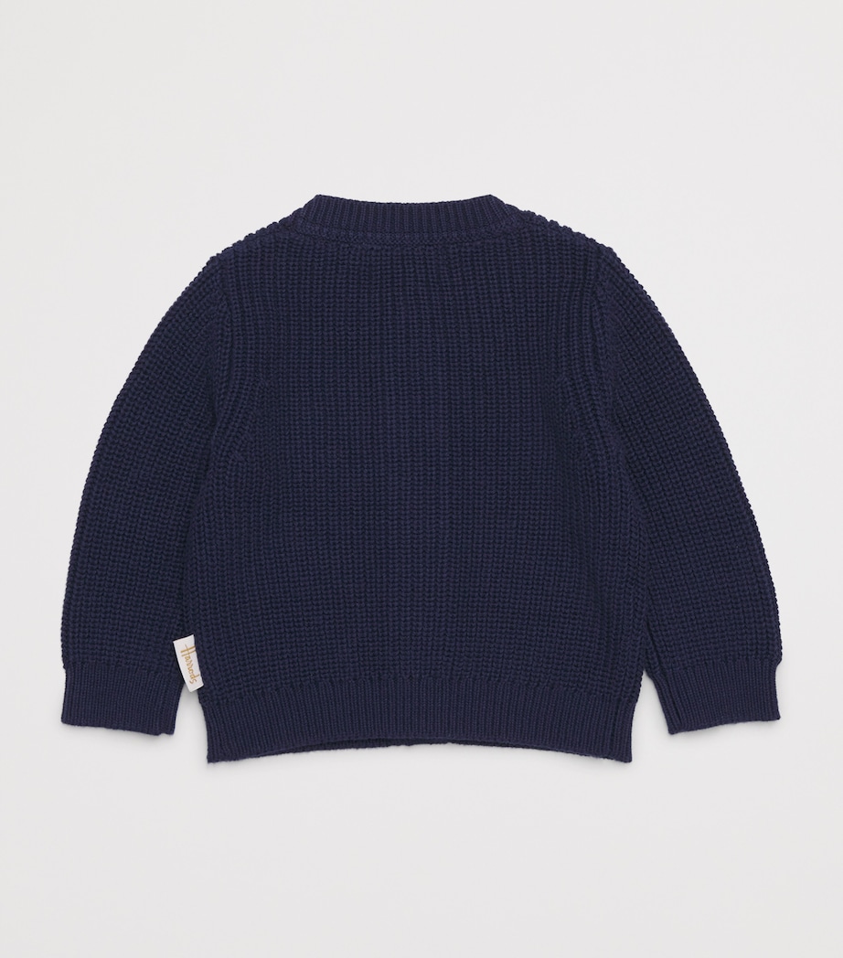 Harrods Cotton Bear Cardigan (0-18 Months) Navy Image 2