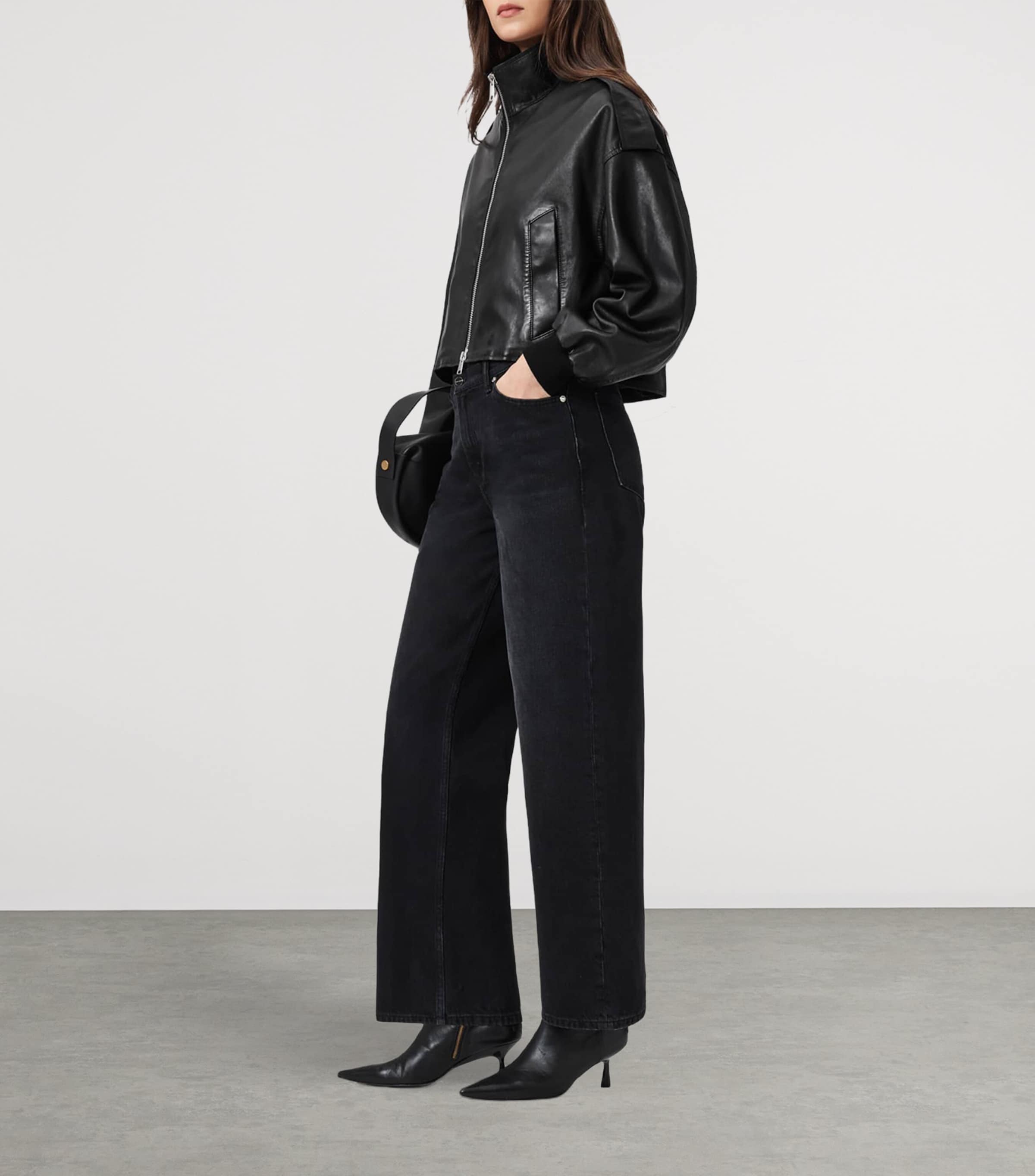 AllSaints Womens Lowden Leather Jacket Black Image 4