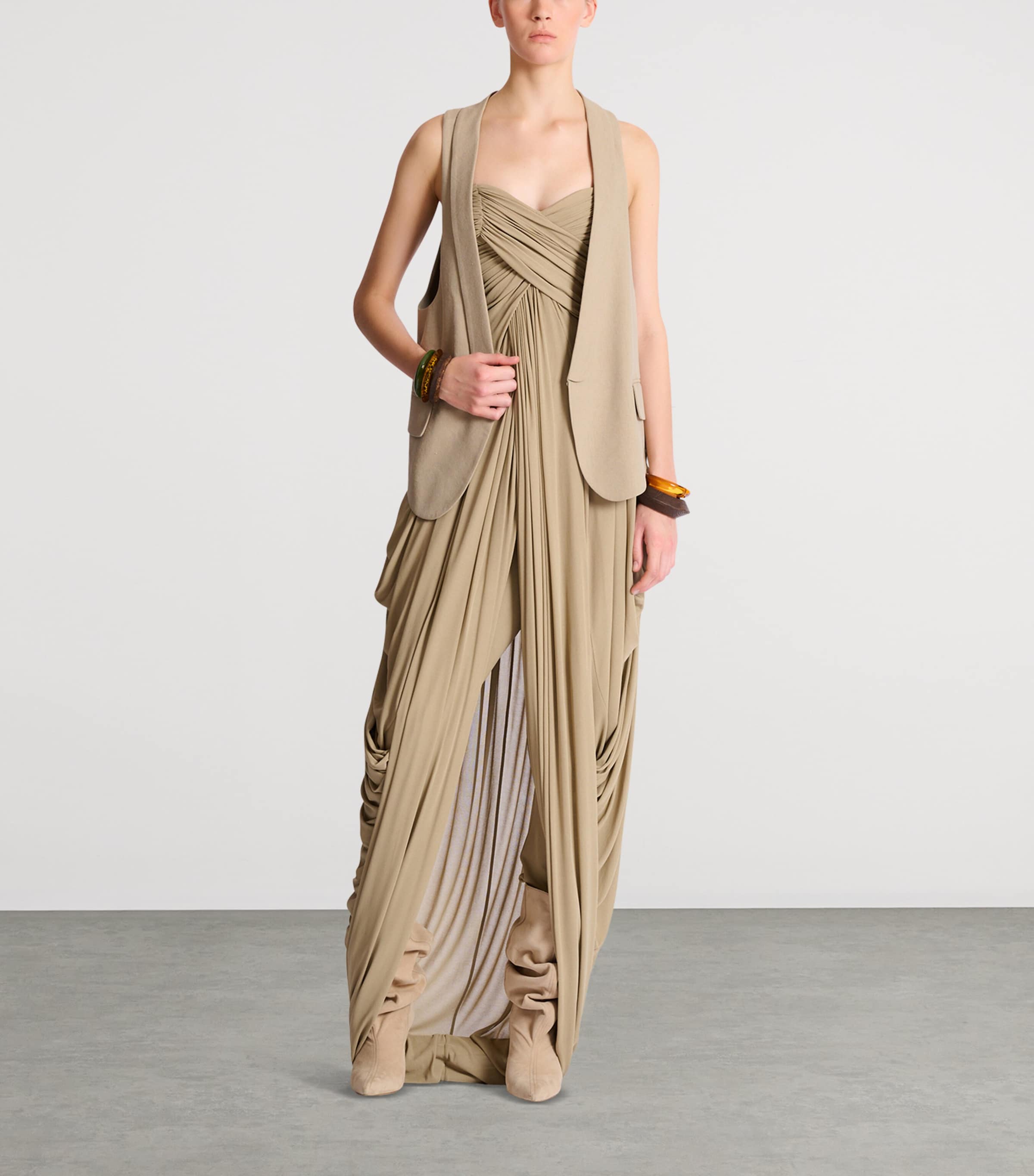 Balmain Womens Linen-Cotton Oversized Waistcoat Beige Foncé Image 8