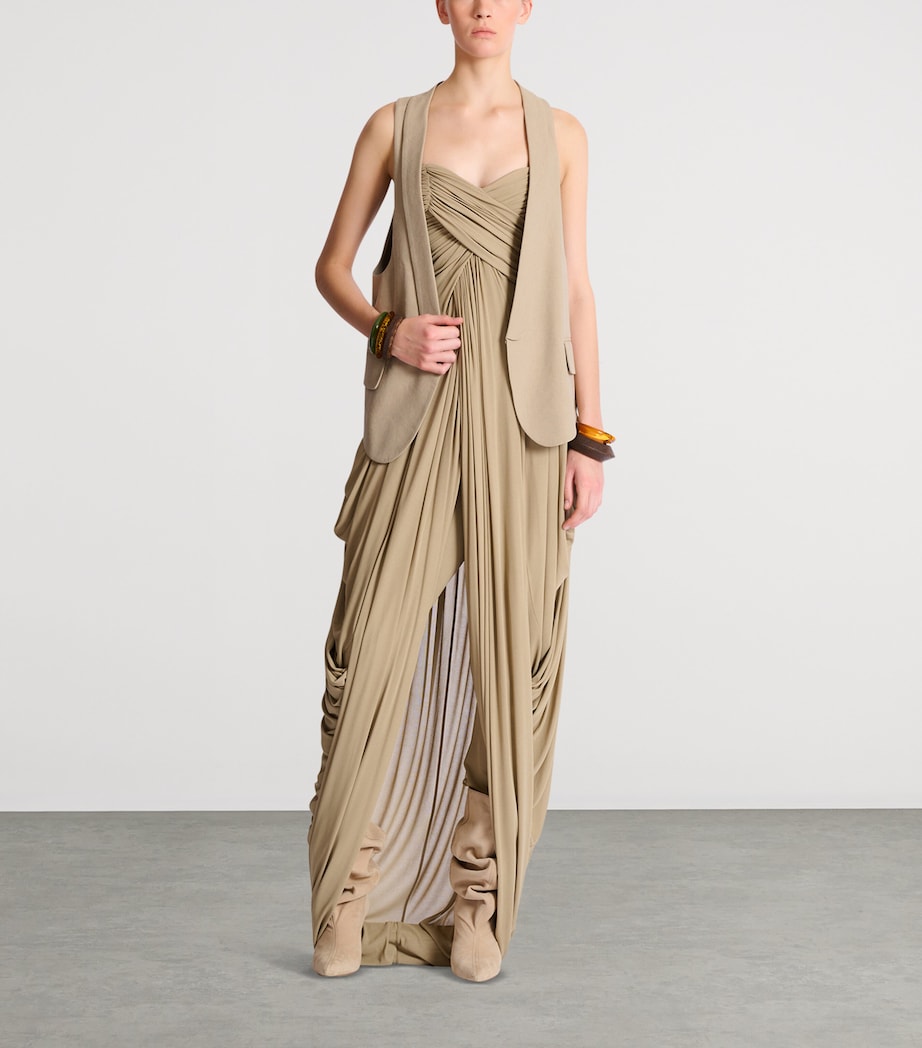 Balmain Womens Linen-Cotton Oversized Waistcoat Beige Foncé Image 8