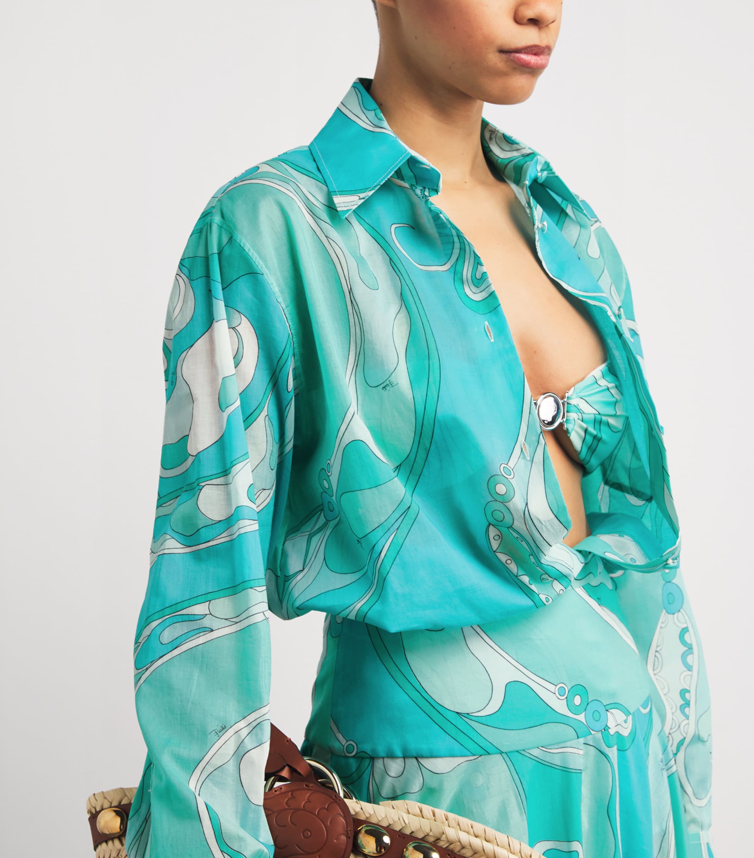 Cotton Orchidee Print Shirt 019/TURQUOISE Image 5
