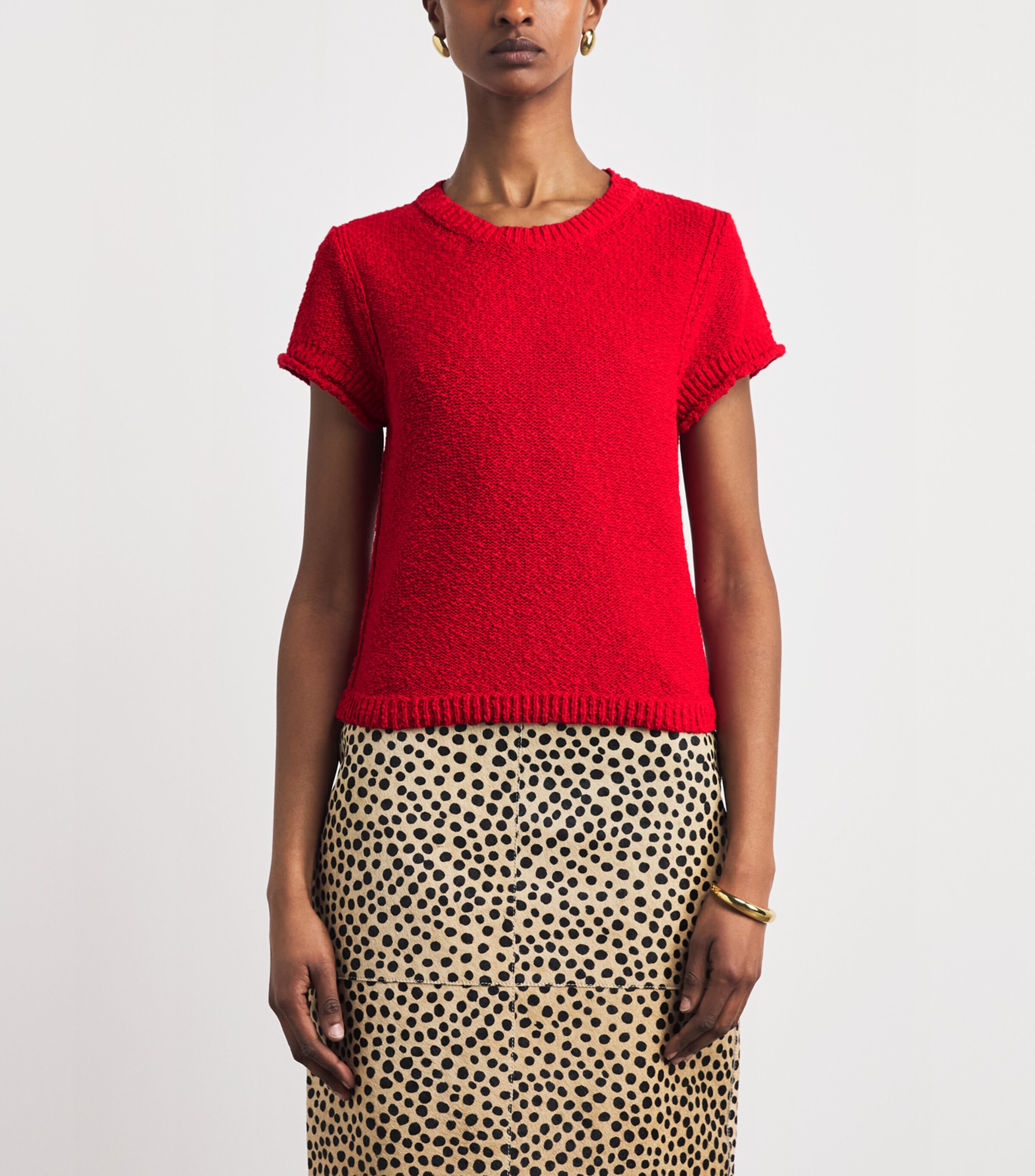ME+EM Womens Cotton-Linen Bouclé Baby T-Shirt Rose Petal Red Image 4