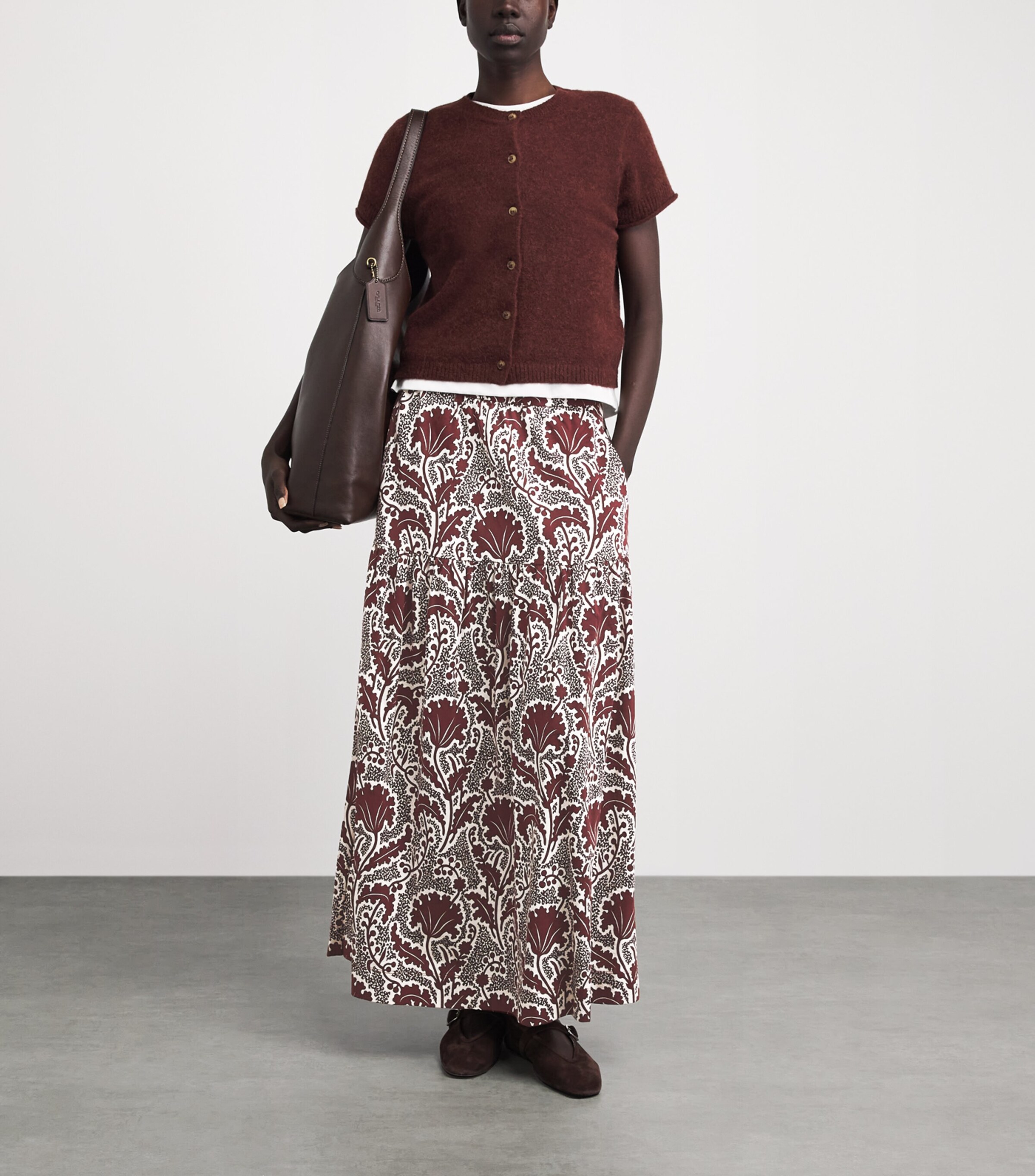 ME+EM Womens Wildflowers Midi Skirt Cinnamon Brown Multi Image 2