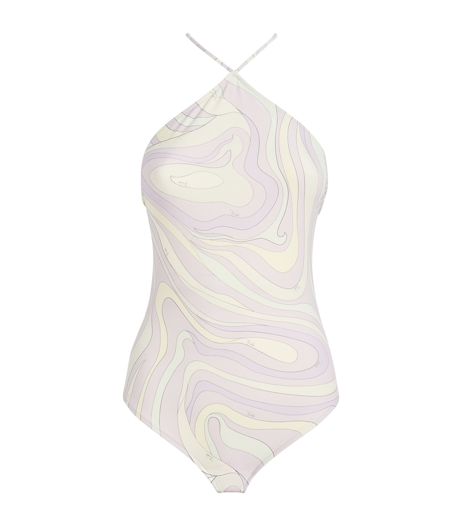 Marmo Print Halterneck Swimsuit 065/LAVANDER Image 1