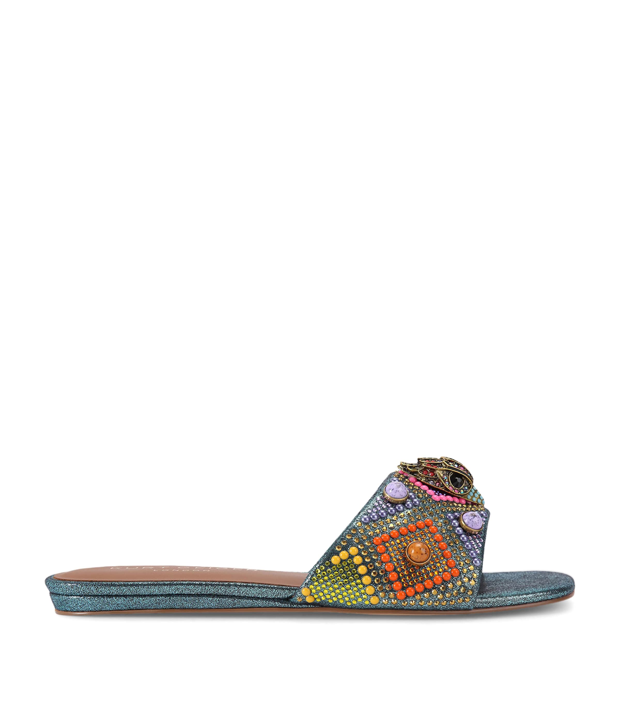 Shop Kurt Geiger Leather Kensington Flat Sandals In Turquoise