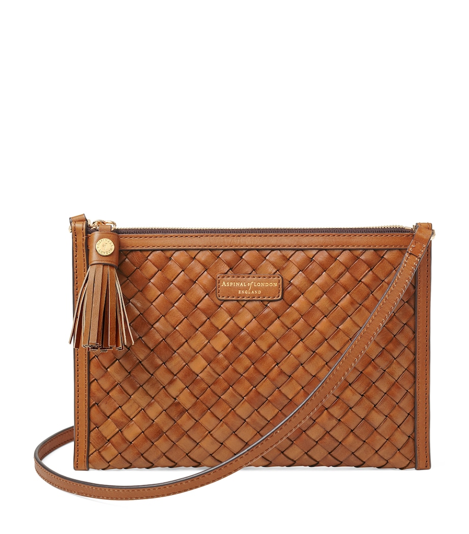 Leather Woven Island Cross-Body Bag TAN Image 1